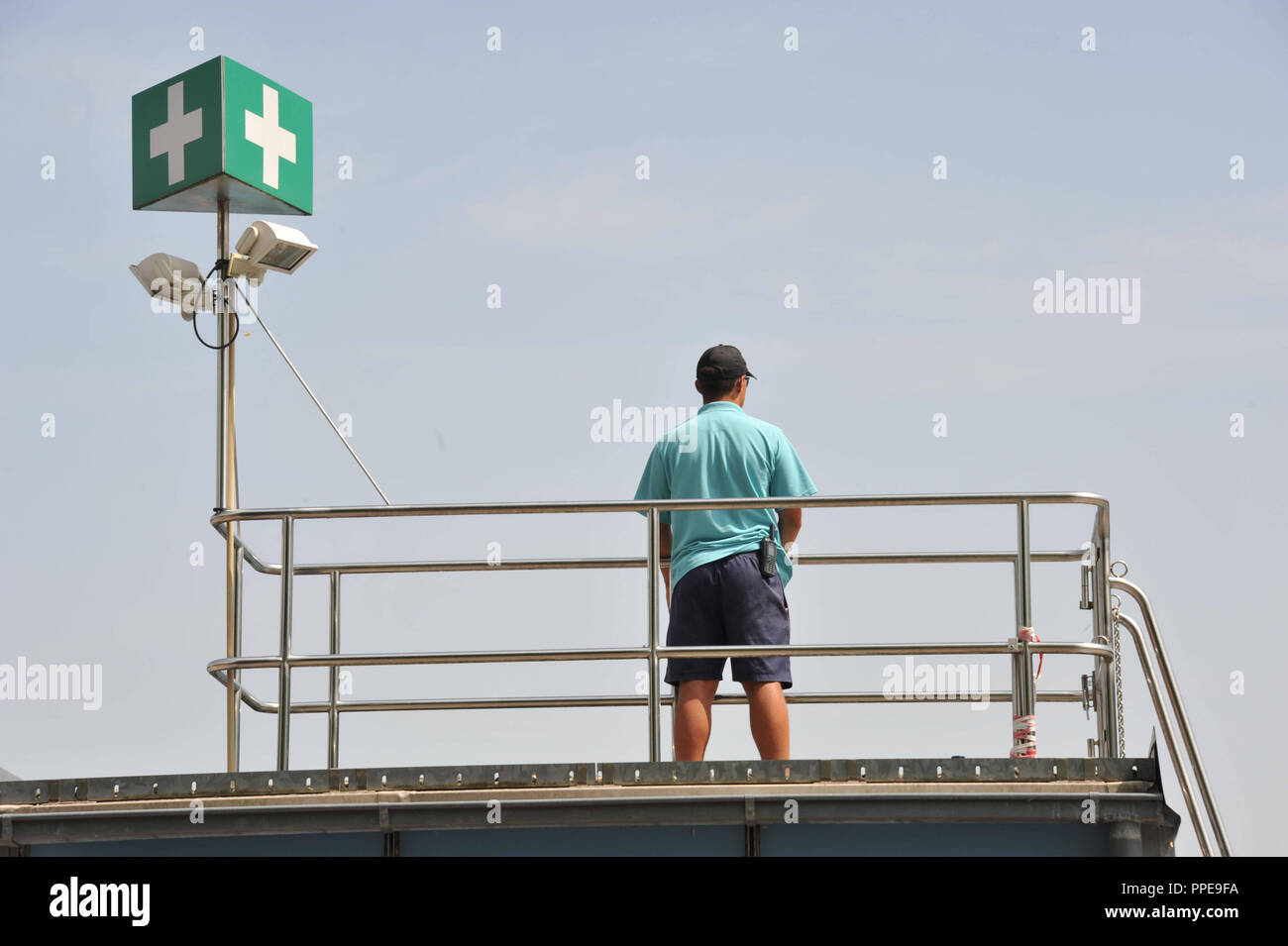 Summer 2013 lifeguard at the first aid station in Michaelibad Stock