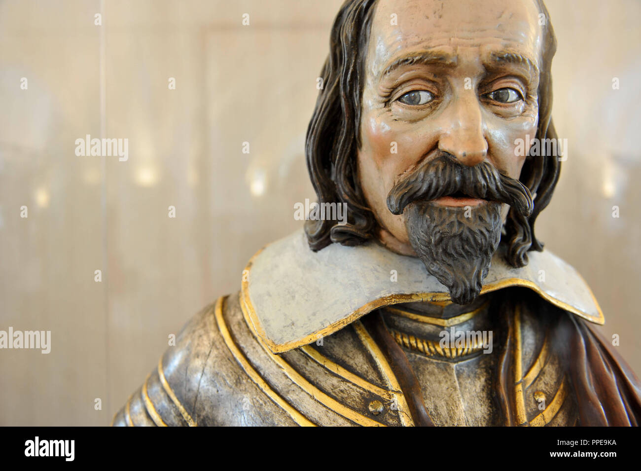 The statue of Maximilian I, Elector of Bavaria (basswood, 1650) in the permanent exhibition 'Typically Munich' in the Muenchner Stadtmuseum at Jakobsplatz. Stock Photo