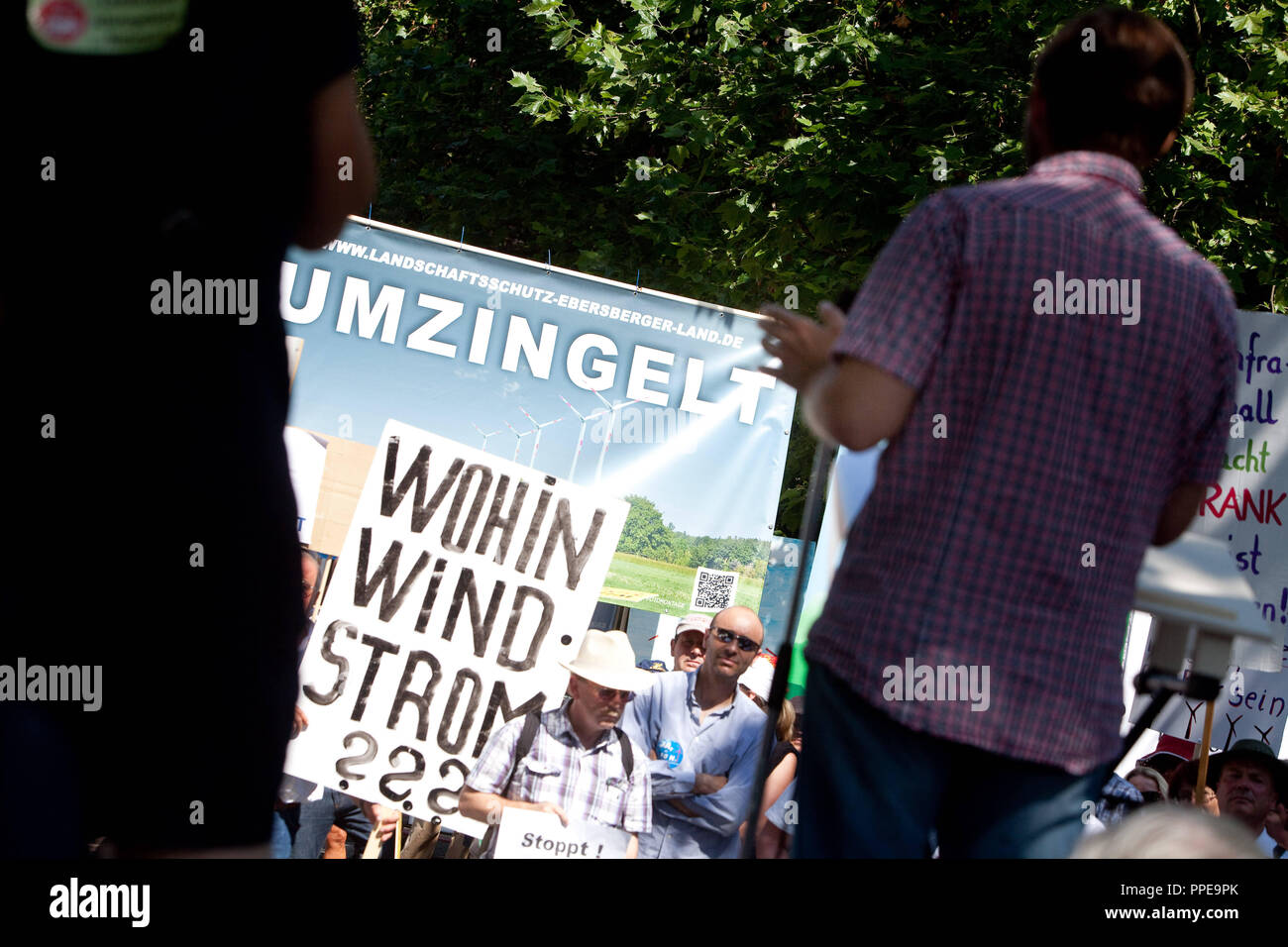 Bavarian wind power opponents demonstrate on Sendlinger Tor Platz in Munich against the expansion plans of the state government. Stock Photo
