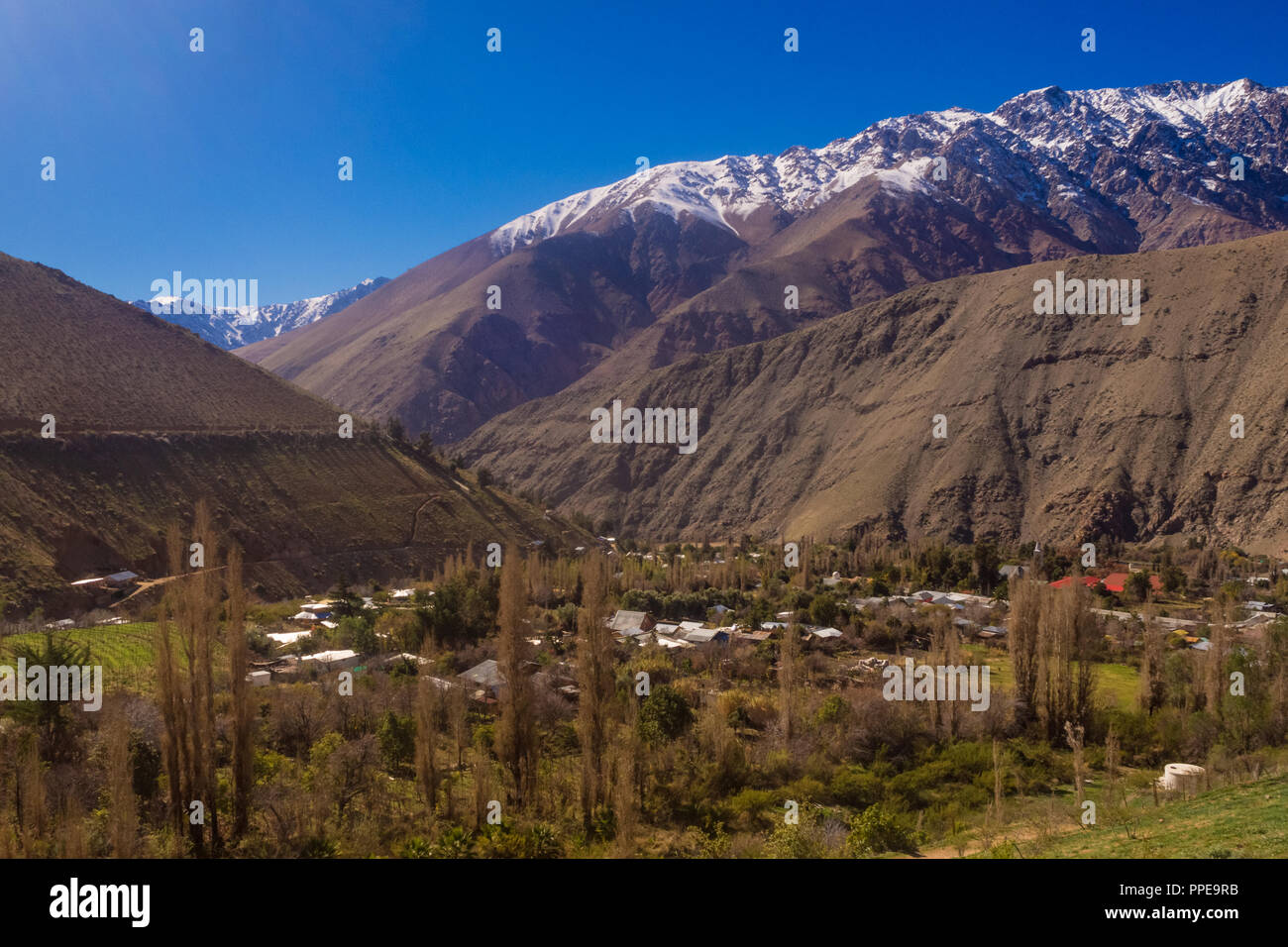View of the Andes mountain range as seen from the Elqui Valley in Chile Stock Photo