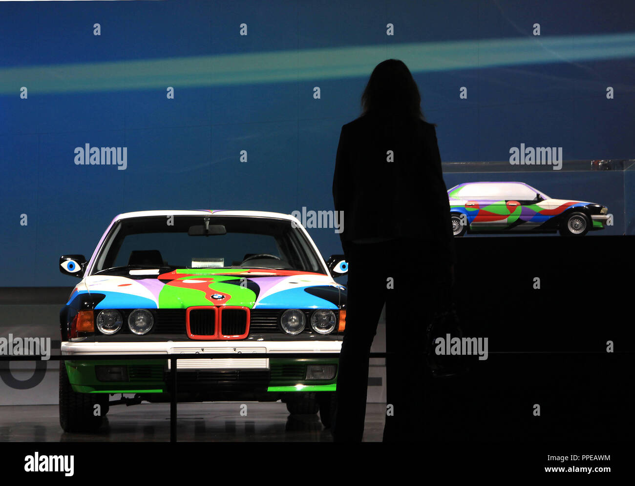 The special exhibition 'Art Cars' at the BMW Museum in Munich, with works by Andy Warhol, Jenny Holzer, Roy Lichtenstein, Frank Stella and others. Stock Photo
