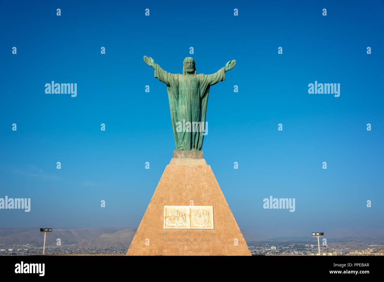 Christ of the peace, el Morro mirador in Arica, Chile Stock Photo