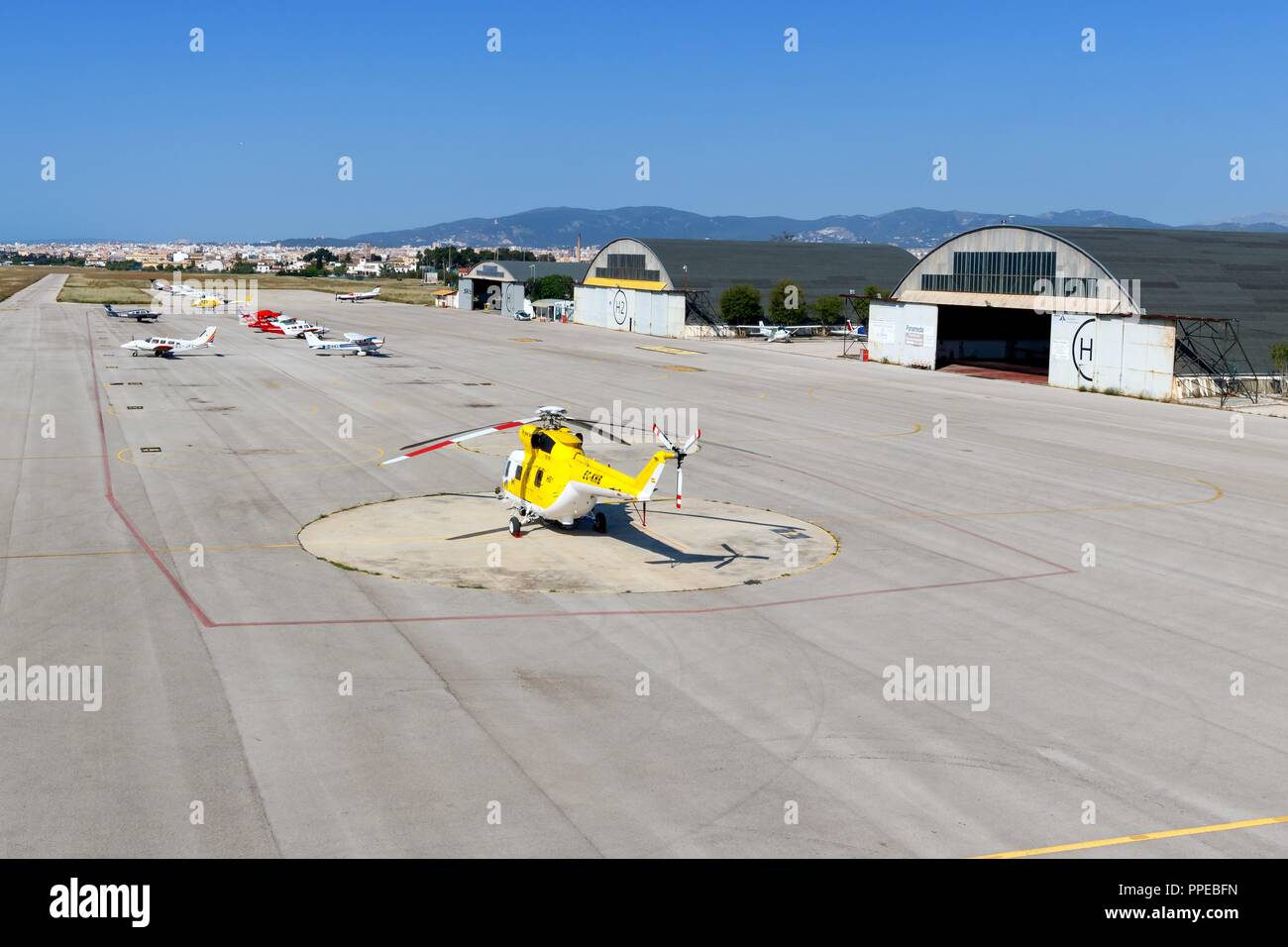 Palma de Mallorca, Spain - May 11, 2018: PZL-Swidnik W3 Sokol helicopter at Son Bnet airport in Spain. | usage worldwide Stock Photo