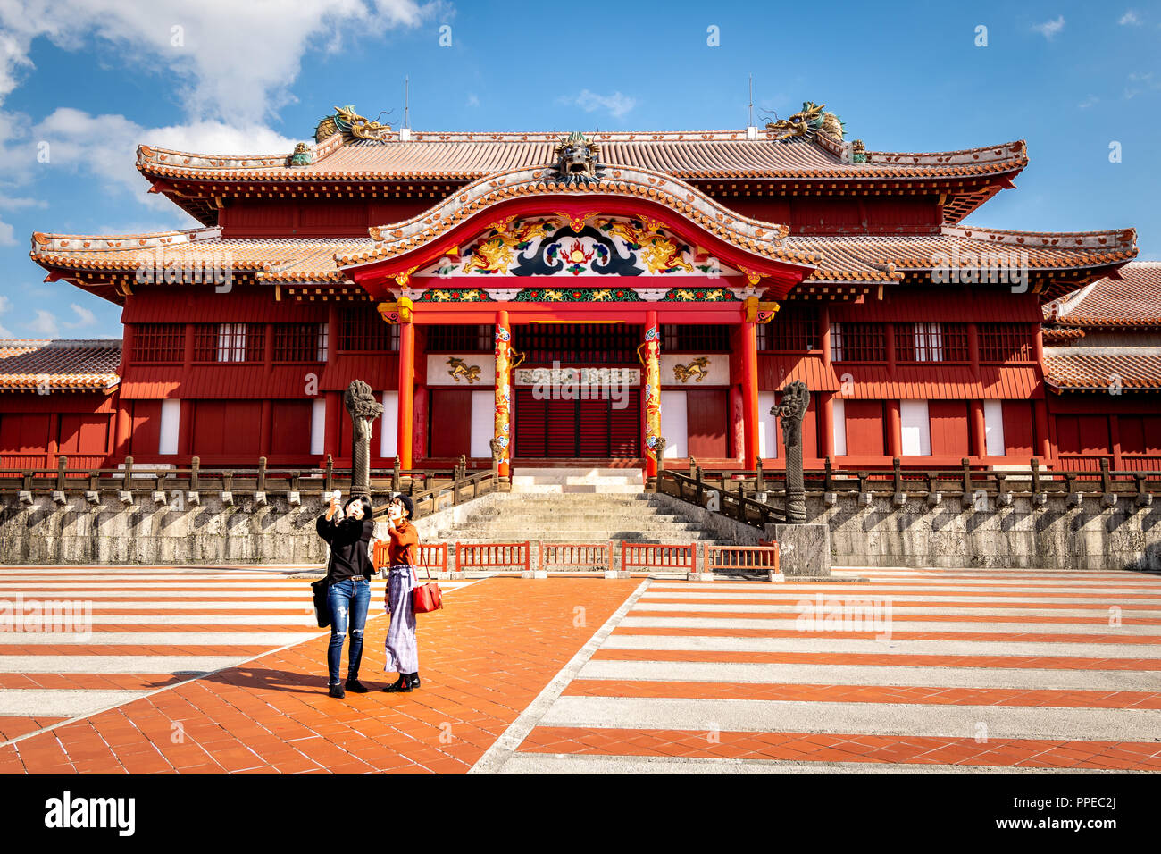 Selfie at Shuri Castle, Okinawa Stock Photo