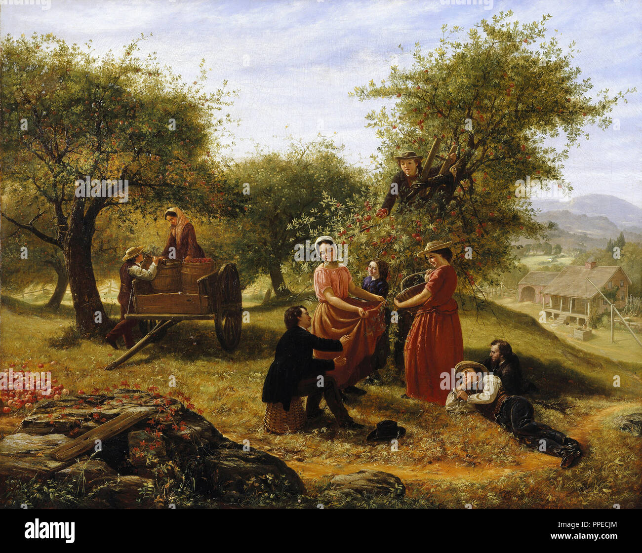 Jerome Thompson, Apple Gathering 1856 Oil on canvas. Brooklyn Museum, New York City, USA. Stock Photo