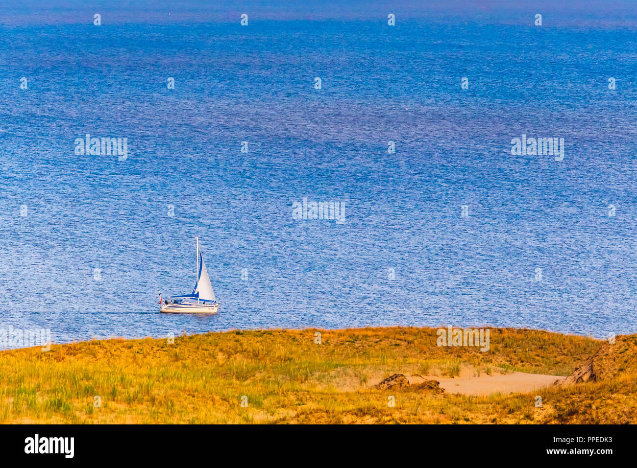 White Boat In Nida Lithuania Nida Curonian Spit And Curonian Lagoon Nida Klaipeda Lithuania Baltic Dunes Unesco Heritage Nida Is Located On The Curonian Spit Stock Photo Alamy