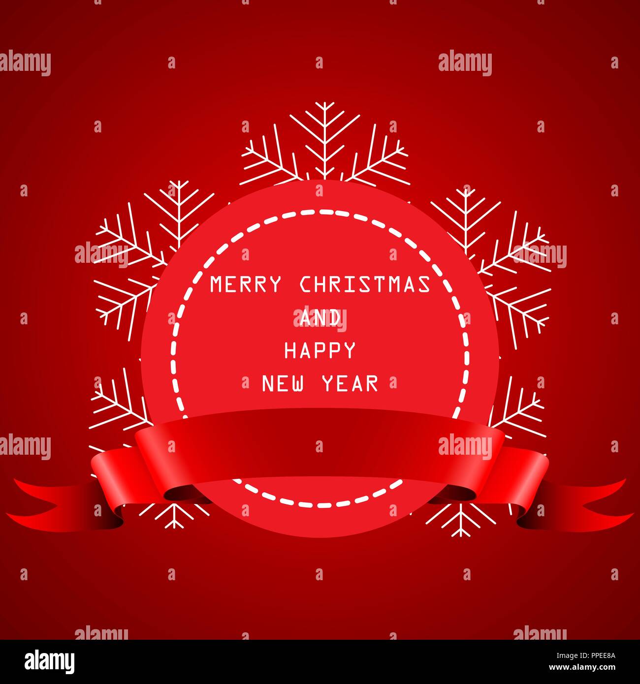 Christmas and Happy New Year red background with boxes, ribbons