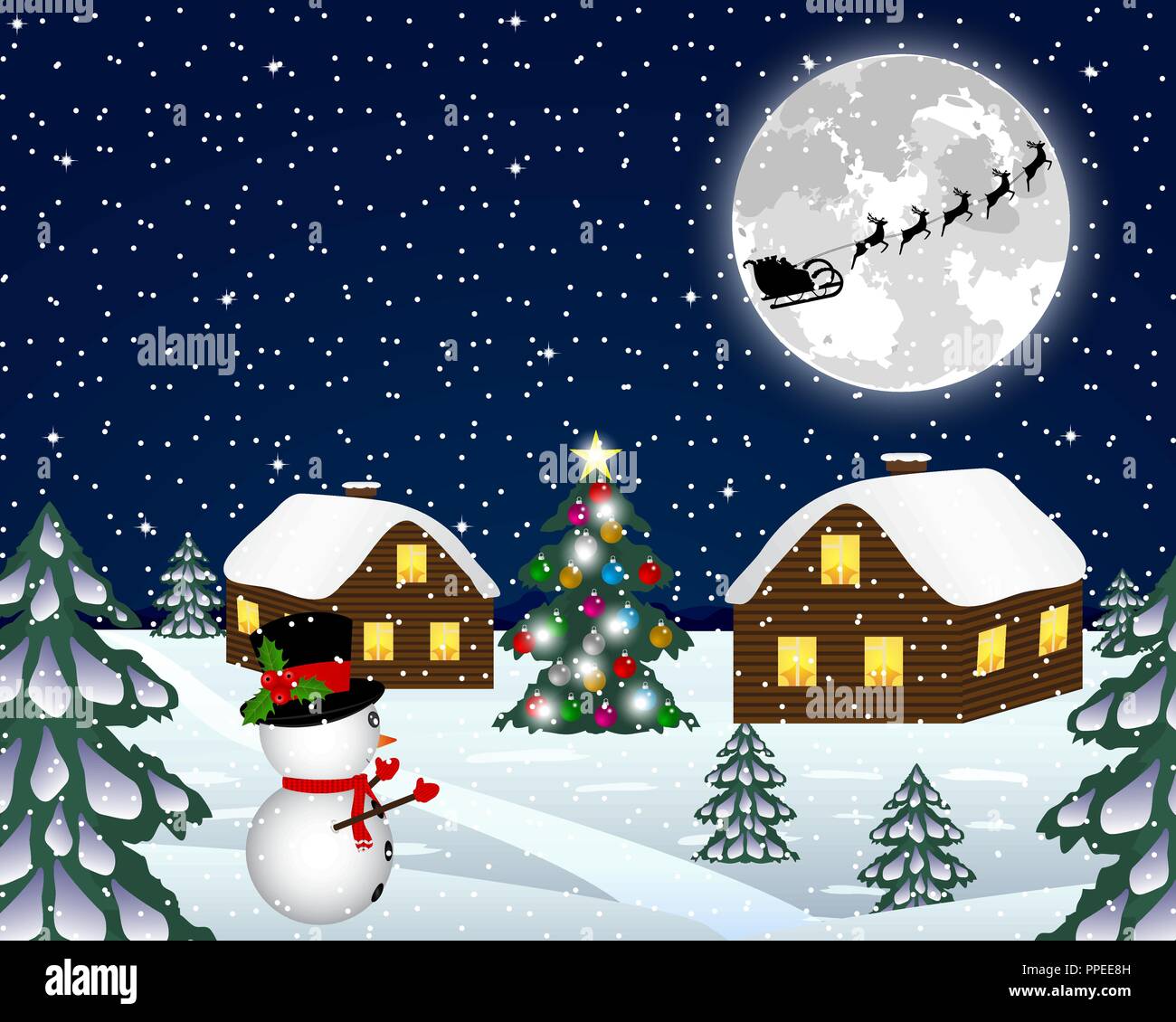 Landscape in the Christmas night Stock Vector Image & Art - Alamy