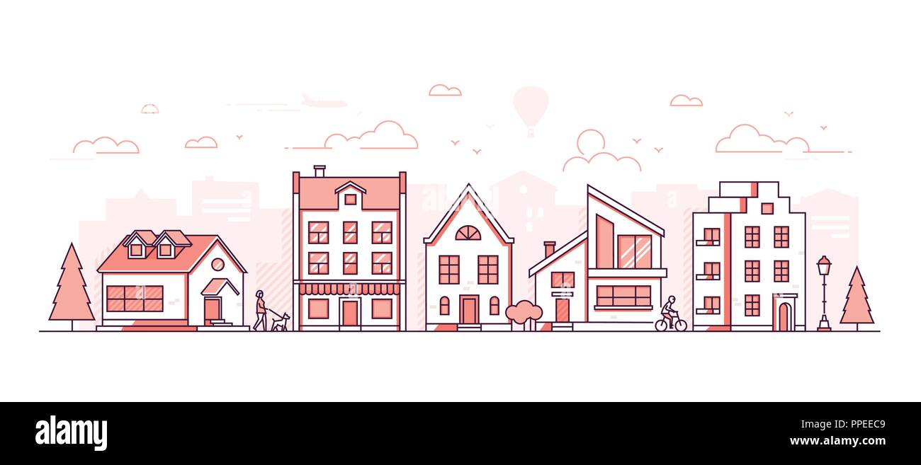 City life - modern thin line design style vector illustration Stock ...
