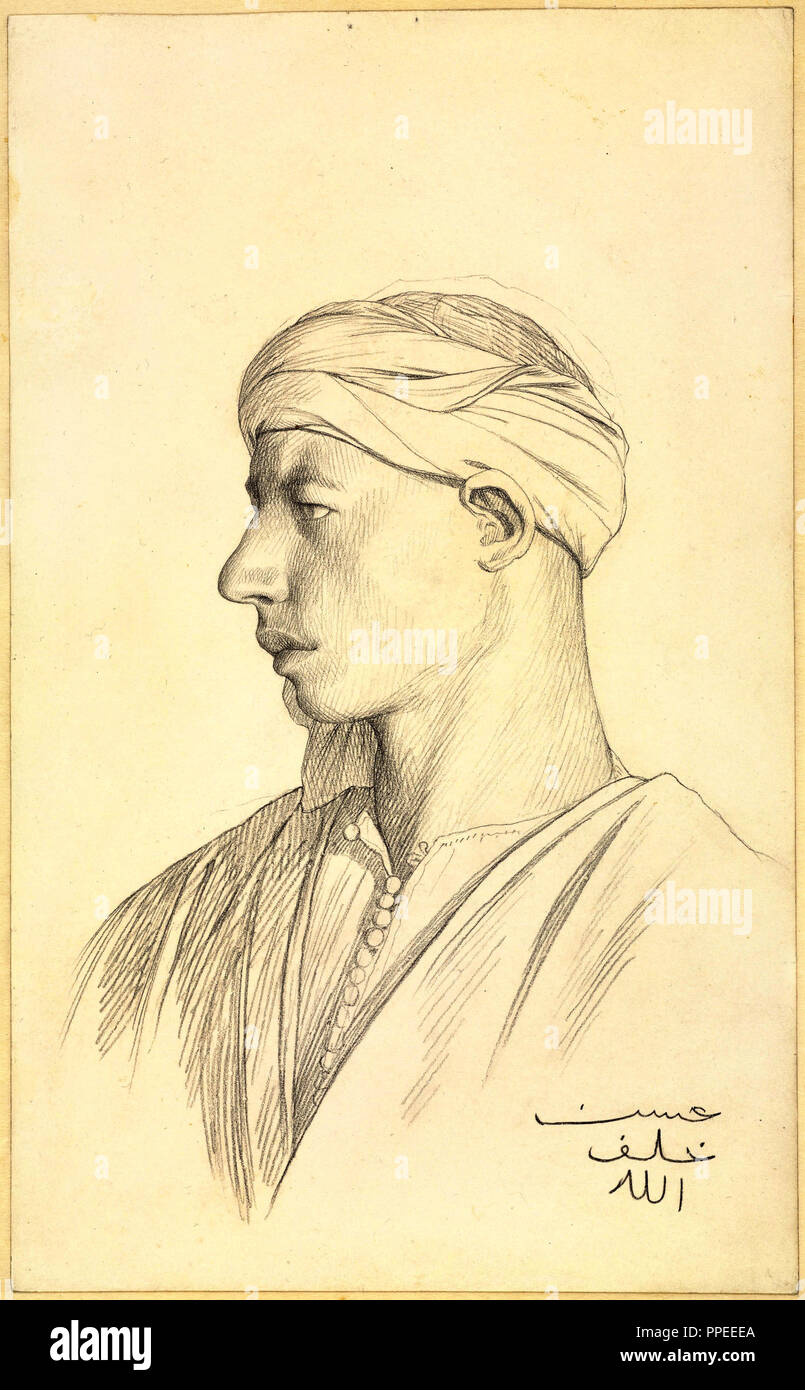 Jean-Leon Gerome, Portrait of an Egyptian Fellah. Circa 1856. Black chalk. Getty Center, Los Angeles, USA. Stock Photo