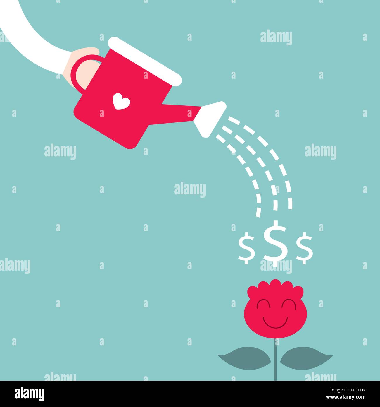 Man watering the dollar plant. Growing money tree, business success