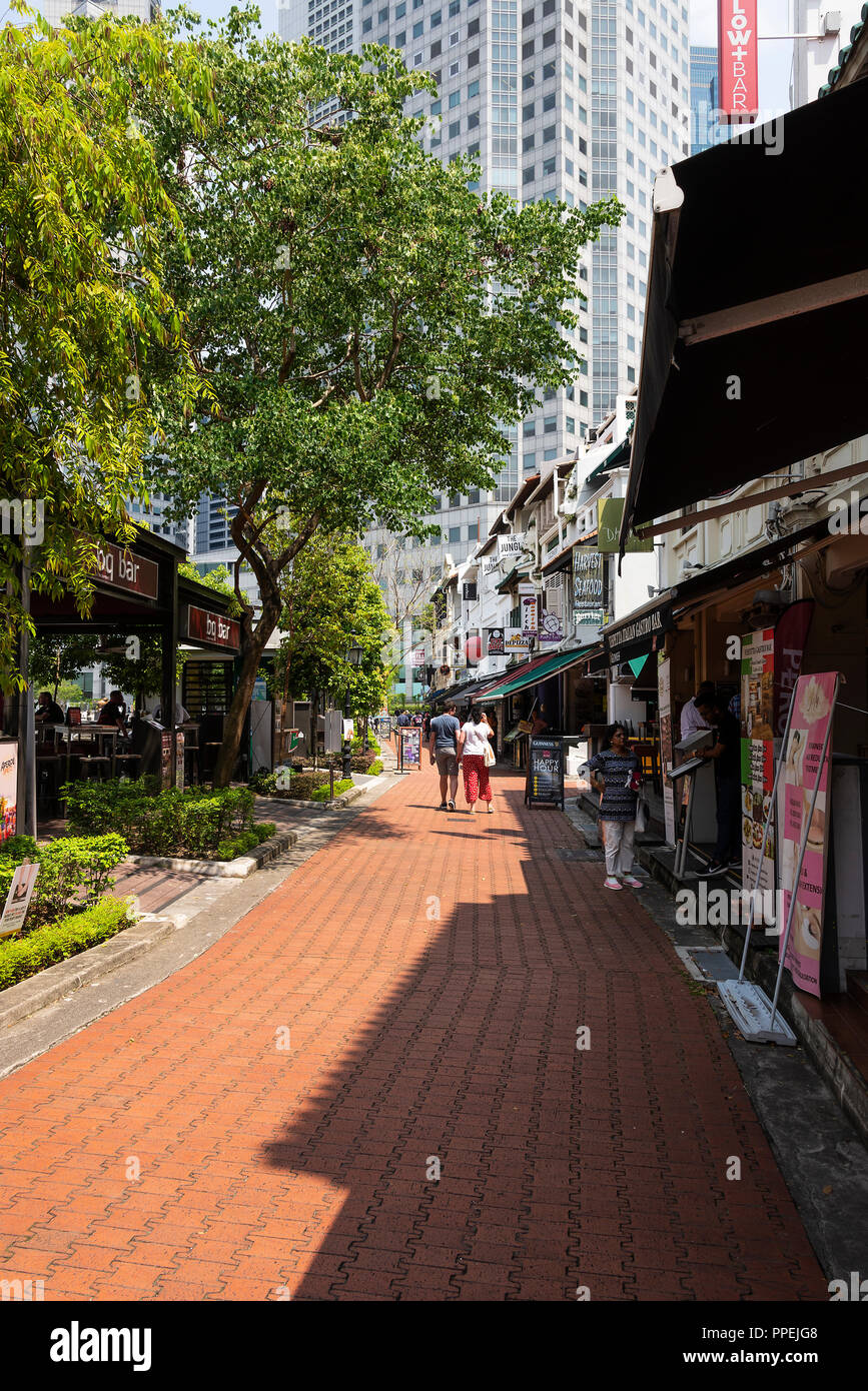 The Famous Boat Quay Alongside the Singapore River with Numerous