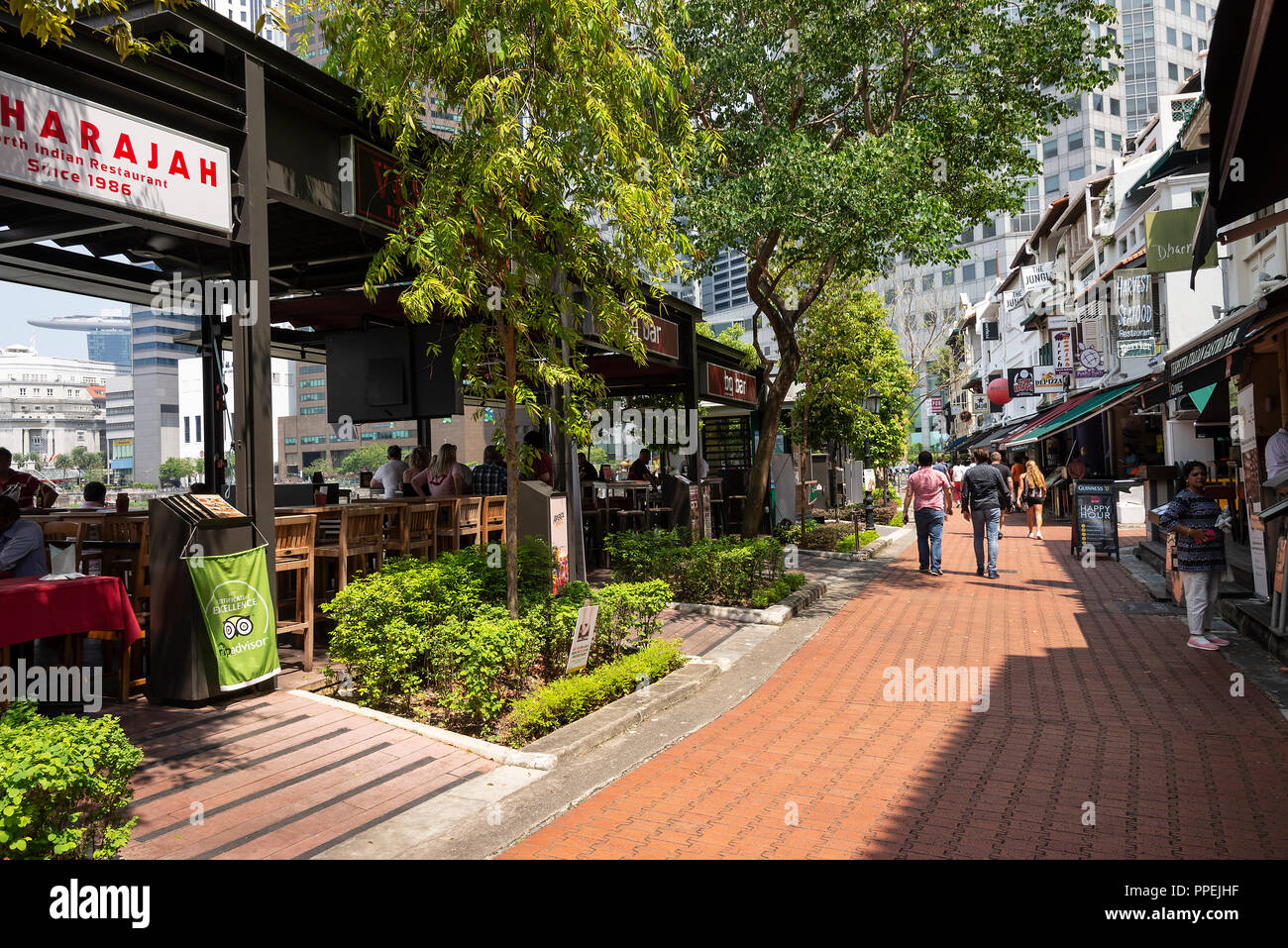 The Famous Boat Quay Alongside the Singapore River with Numerous