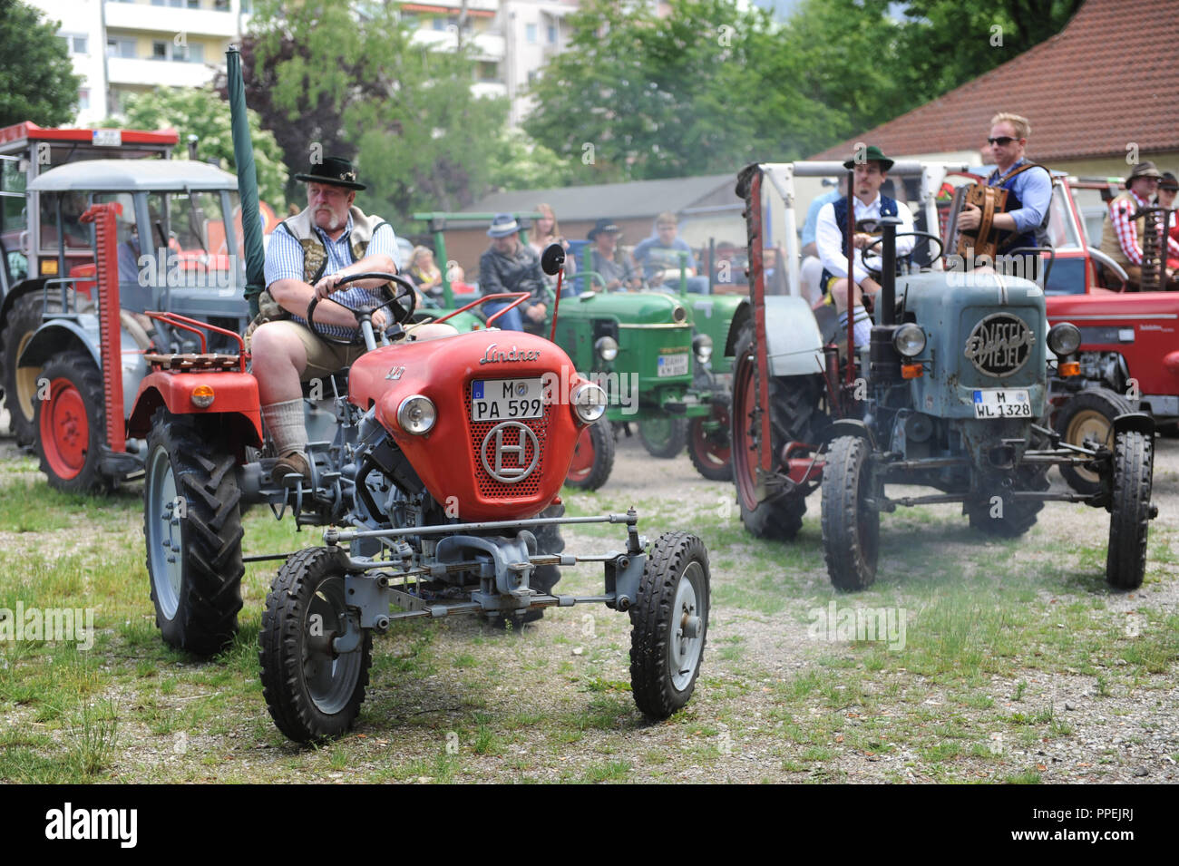 Oldtimer Tractor Meeting on Moosacher St.-Martins-Platz. Stock Photo
