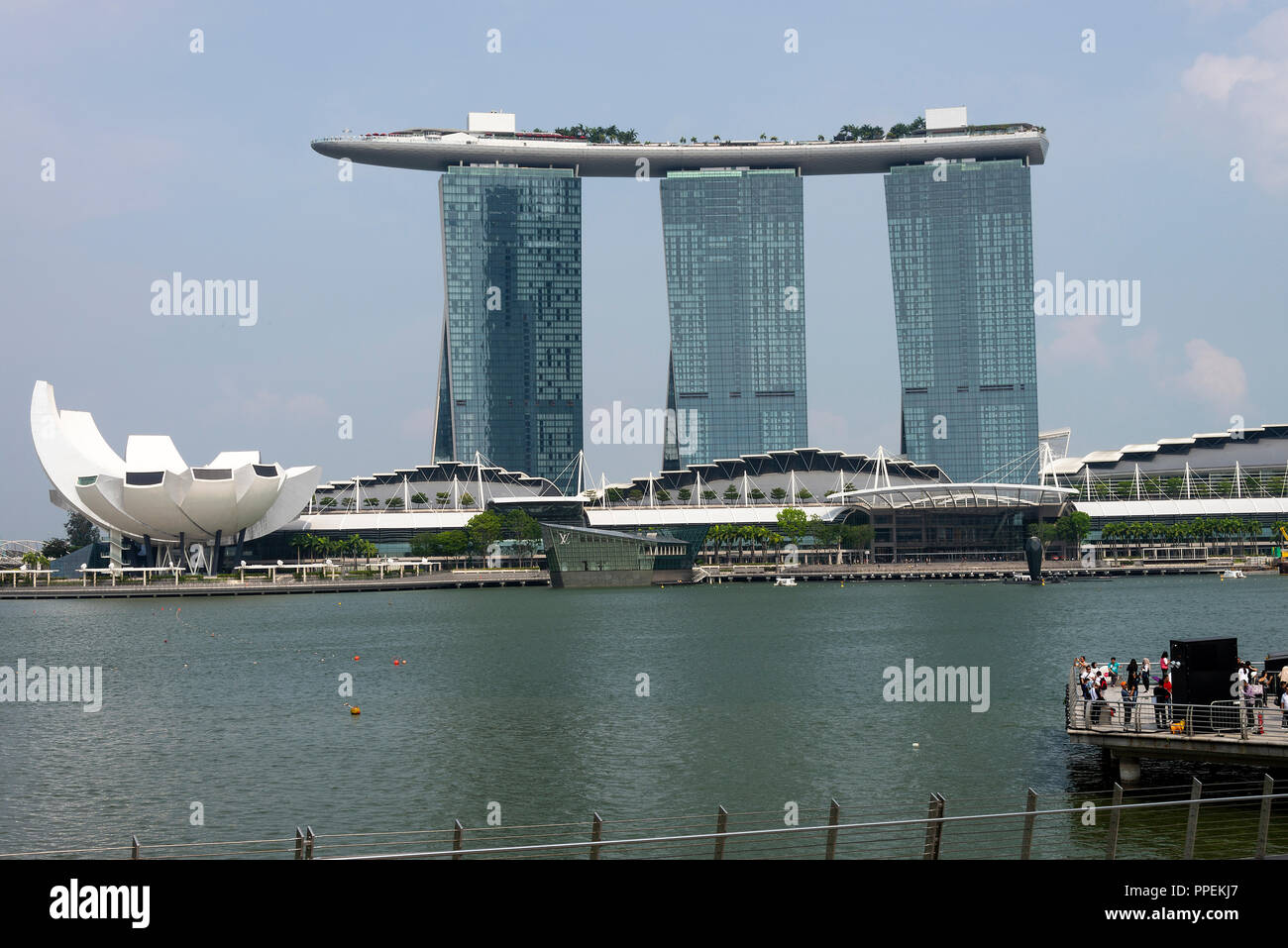 The Iconic Marina Bay Sands Hotel and the ArtScience Museum on the Bay in Downtown Singapore Republic of Singapore Asia Stock Photo