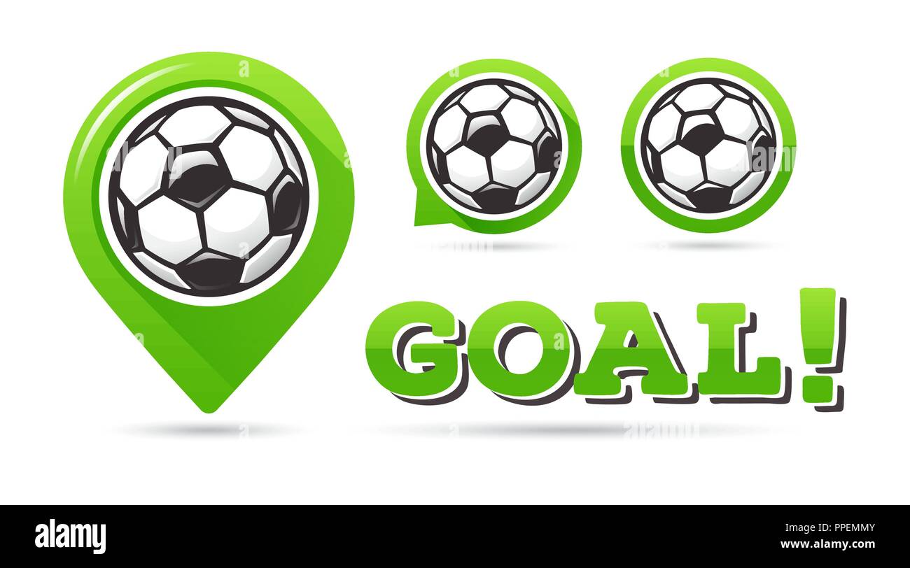 Soccer goal vector icons. Football goal. Set of football icons. Football map pointer. Football ball vector sign. Soccer ball vector sign. Scoring a go Stock Vector