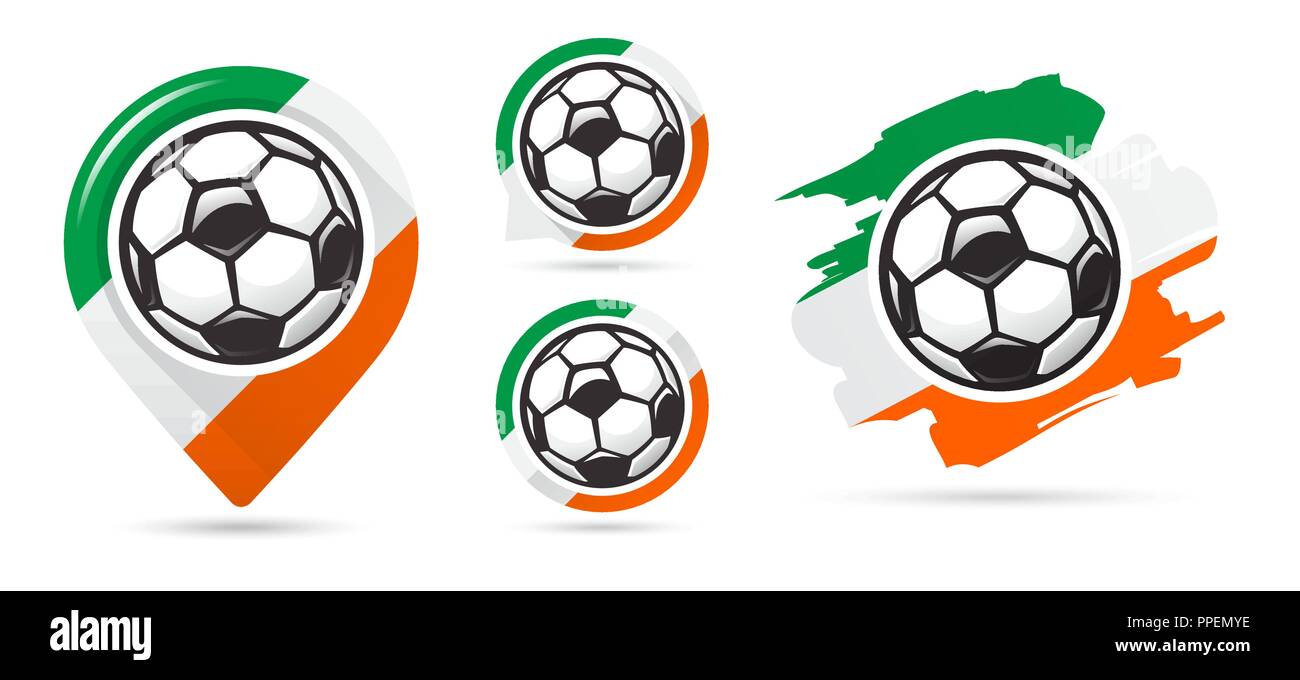 Irish football vector icons. Soccer goal. Set of football icons. Football map pointer. Football ball. Soccer ball vector sign. Scoring a goal Stock Vector