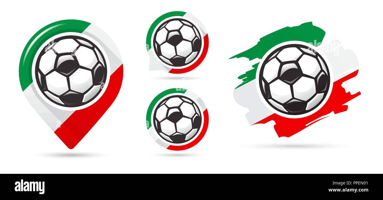 Italian football vector icons. Soccer goal. Set of football icons. Football map pointer. Football ball. Soccer ball vector sign. Scoring a goal Stock Vector