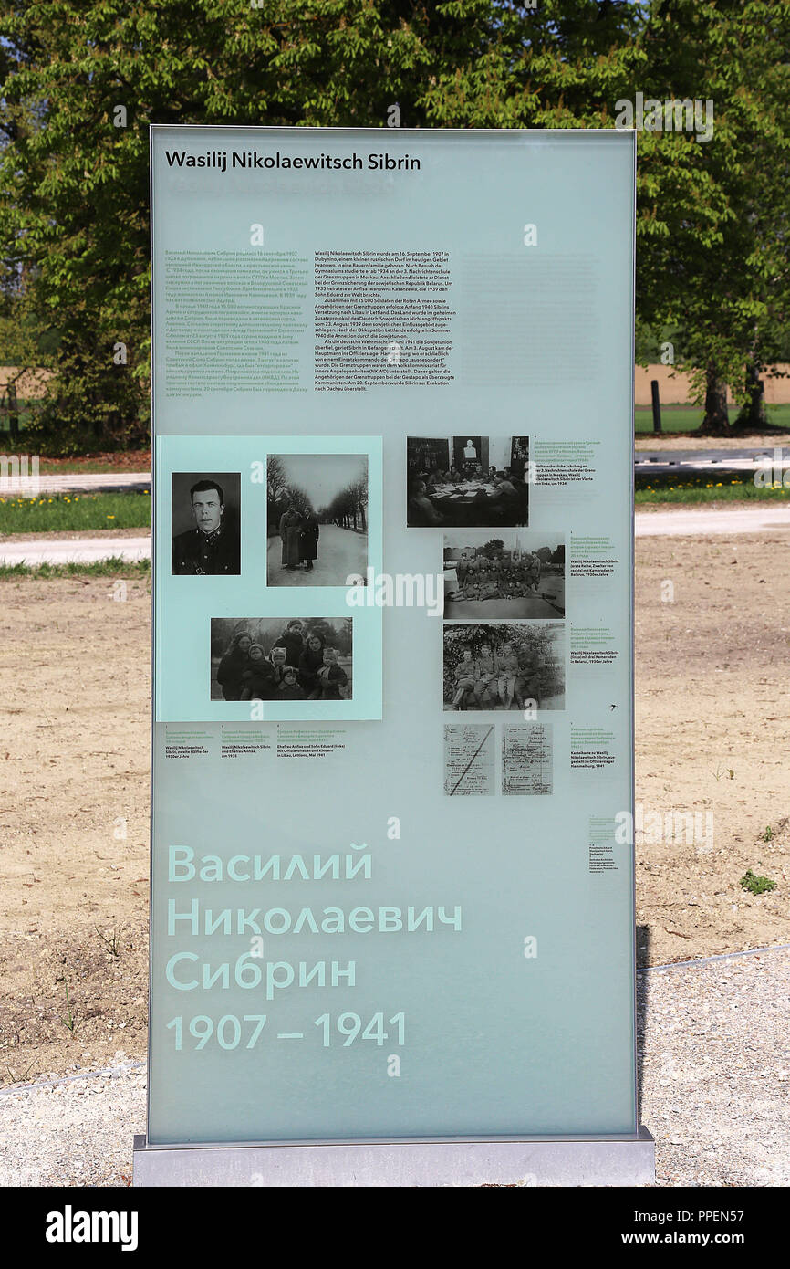 Information panels at the entrance of the newly designed memorial site 'SS Shooting Range Hebertshausen'. In the years 1941 and 1942 about 4,000 captured Red Army soldiers were executed here with cold blood by the SS. Stock Photo