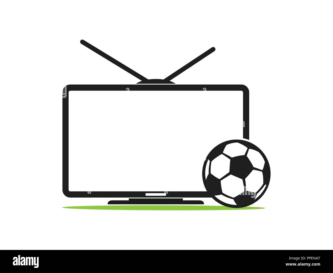 Soccer TV vector icon in a flat style isolated on white background. Football TV. Sports TV. TV with football ball vector illustration. Broadcast of th Stock Vector
