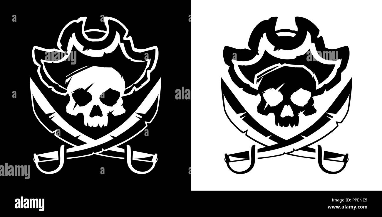 Jolly Roger skull in a hat and crossed swords symbol vector illustration Stock Vector