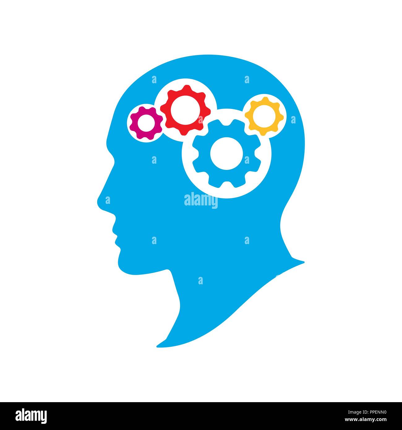 Silhouette human head with gears. Thinking brain vector illustration. Strategic thinking and planning concept. Stock Vector