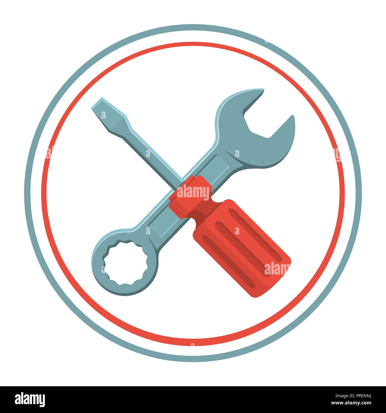 Vector icon of crossed wrench and screwdriver. Tools, maintenance, repair service. Tools flat vector icon. Stock Vector
