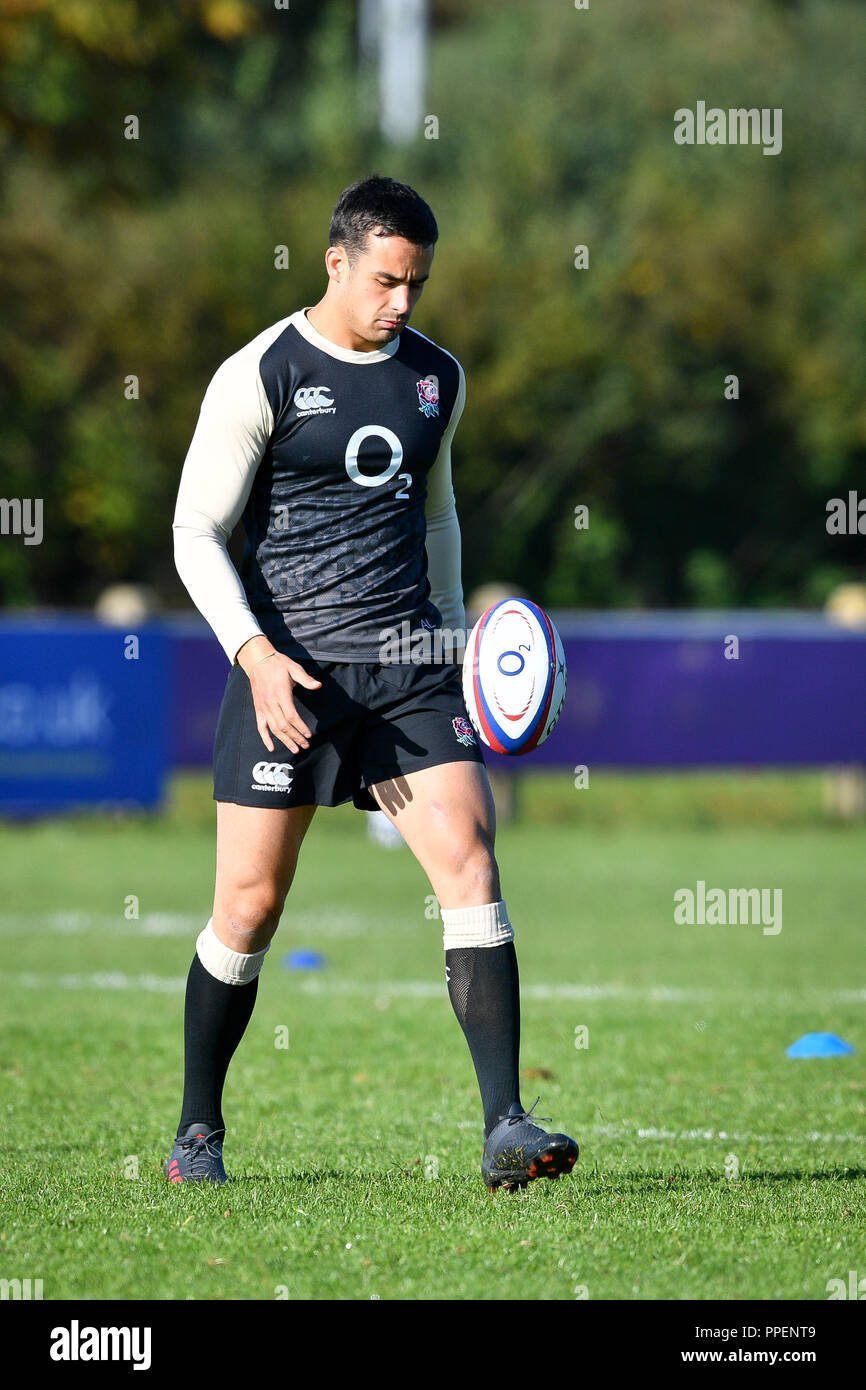 Alex Lozowski practices kicks during the training session at Clifton Rugby Club, Bristol. Stock Photo