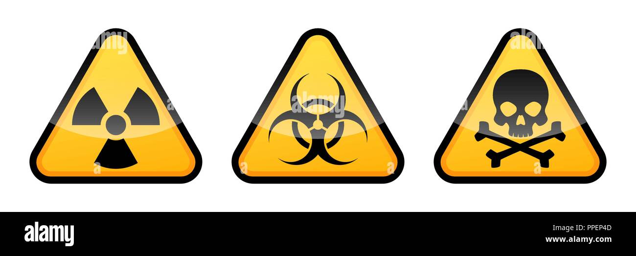Warning vector signs. Radiation sign, Biohazard sign, Toxic sign. Danger signs Stock Vector