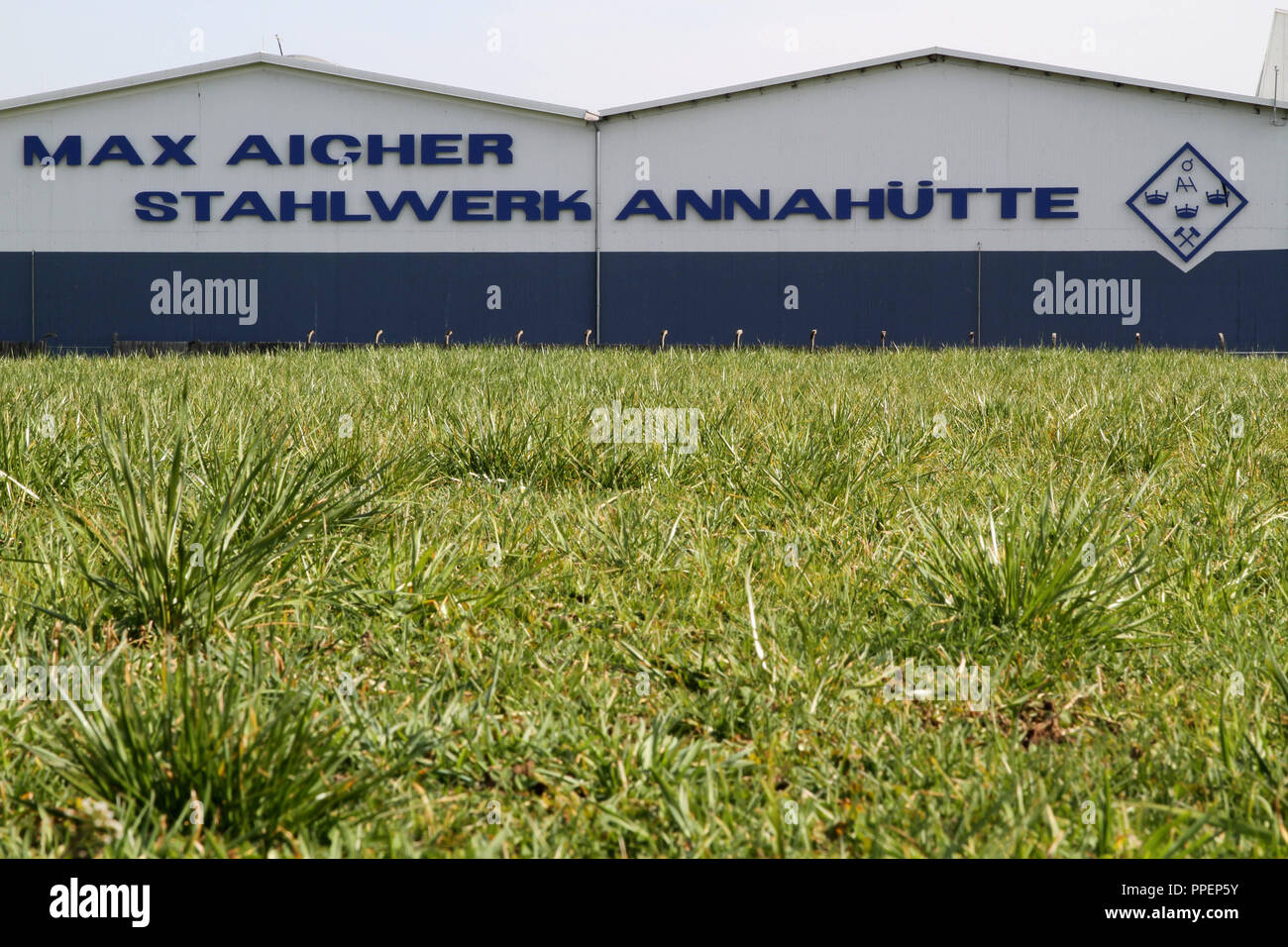 The steelwork Stahlwerk Annahuette of the Max Aicher Group in the Ainring district of Hammerau. Stock Photo