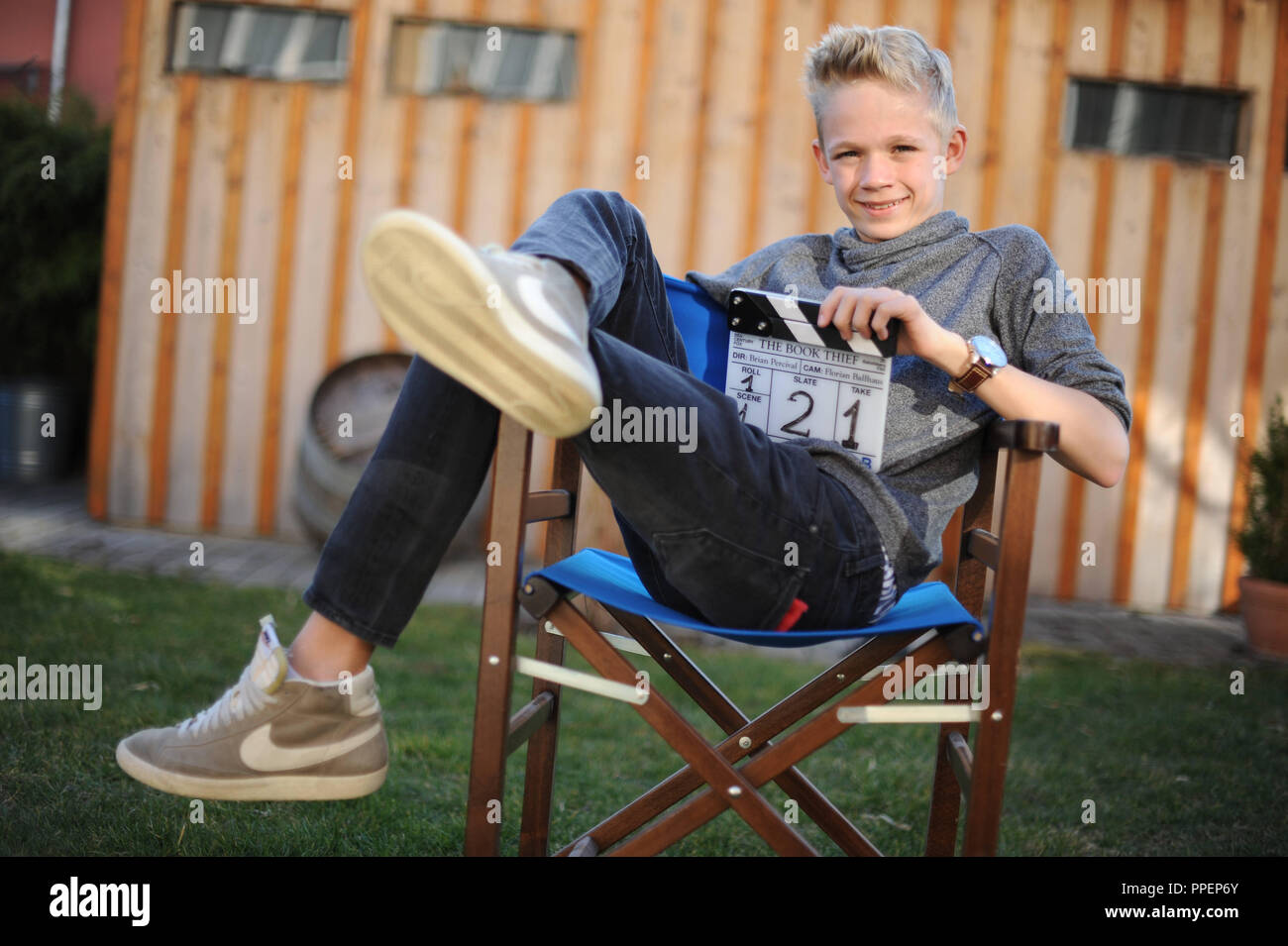 The 13-year-old young actor Nico Liersch, who starred in the movie 'The Book  Thief' pictured in the garden of his home in Olching Stock Photo - Alamy
