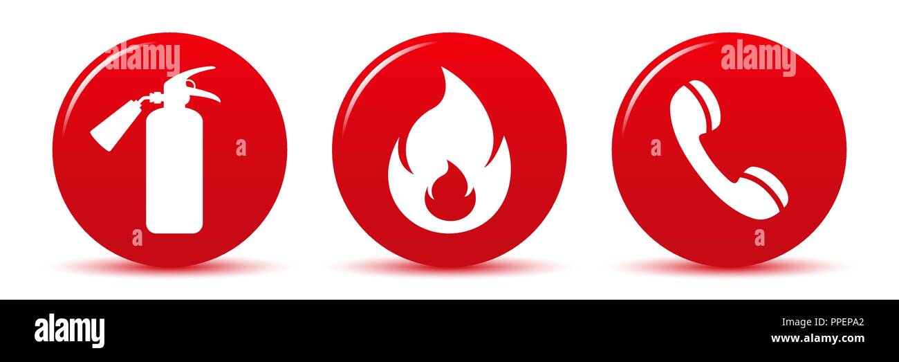 Fire safety vector web icons isolated on white background Stock Vector