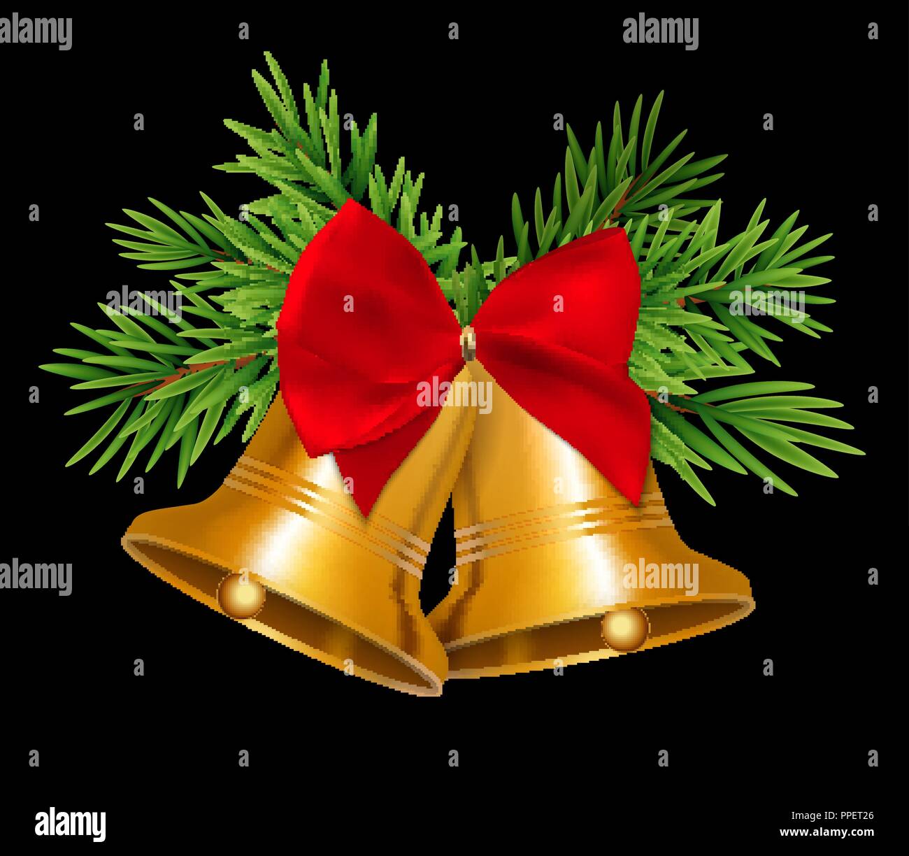 Christmas Bell with Red Bow Vector Illustration Stock Vector Image ...