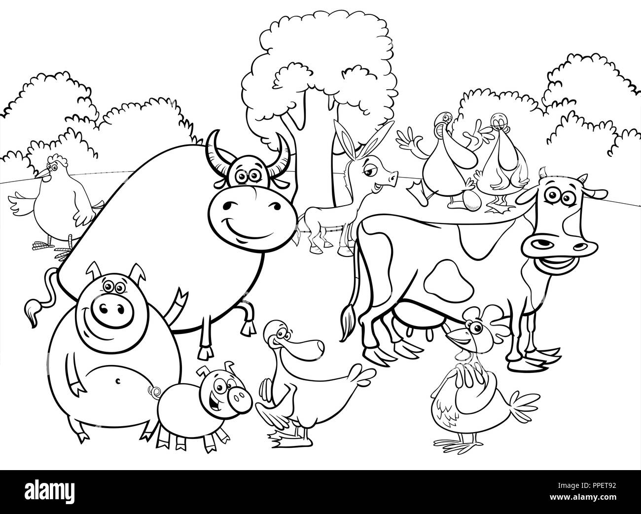 Black And White Cartoon Illustration Of Funny Farm Animal