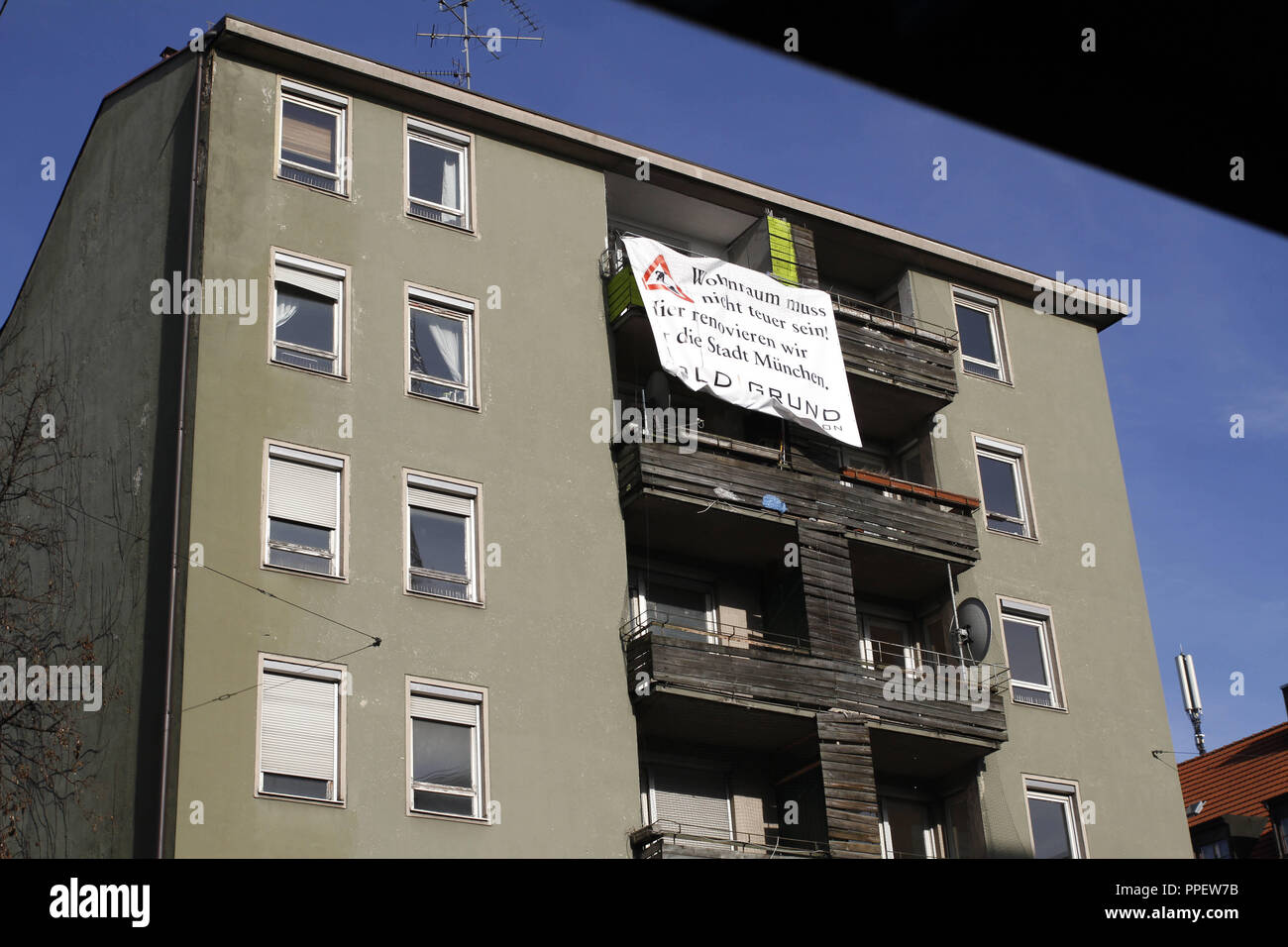 The movement 'Goldgrund' had inexpensively renovated an apartment in the municipal building at Muellerstrasse 6 within a week, under the motto 'Preserve instead of tearing down!' in order to demonstrate against the planned demolition of the property from the 50s. Stock Photo