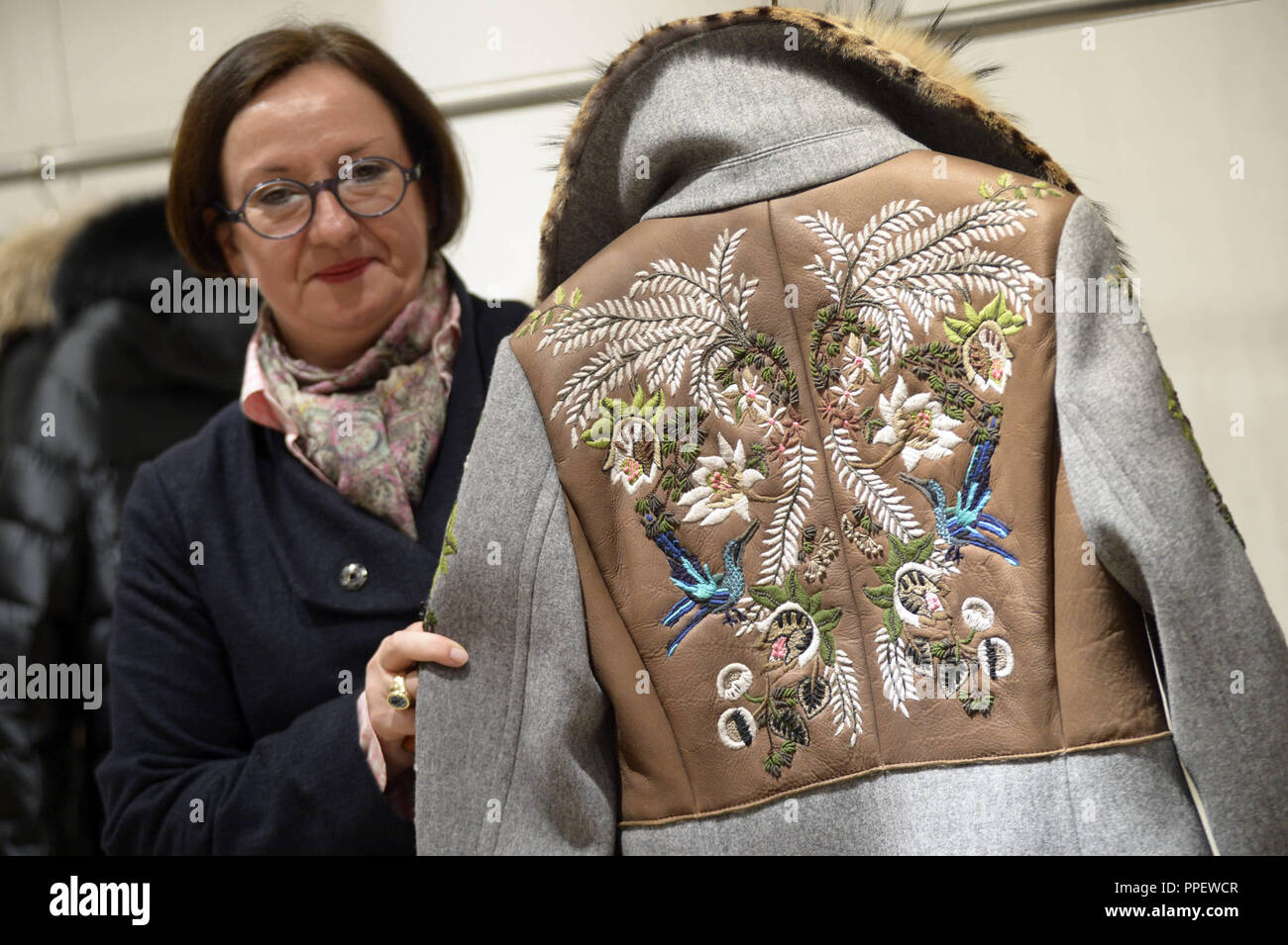 Embroidered unique winter jacket at the headquarters of Willy Bogner GmbH &  Co. KGaA in the Sankt Veit-Strasse in Berg am Laim Stock Photo - Alamy