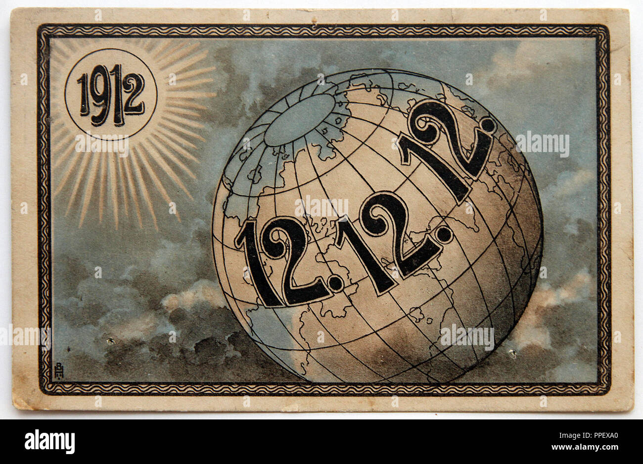 Vintage postcard from 1912 with the inscription 12.12.12. Stock Photo