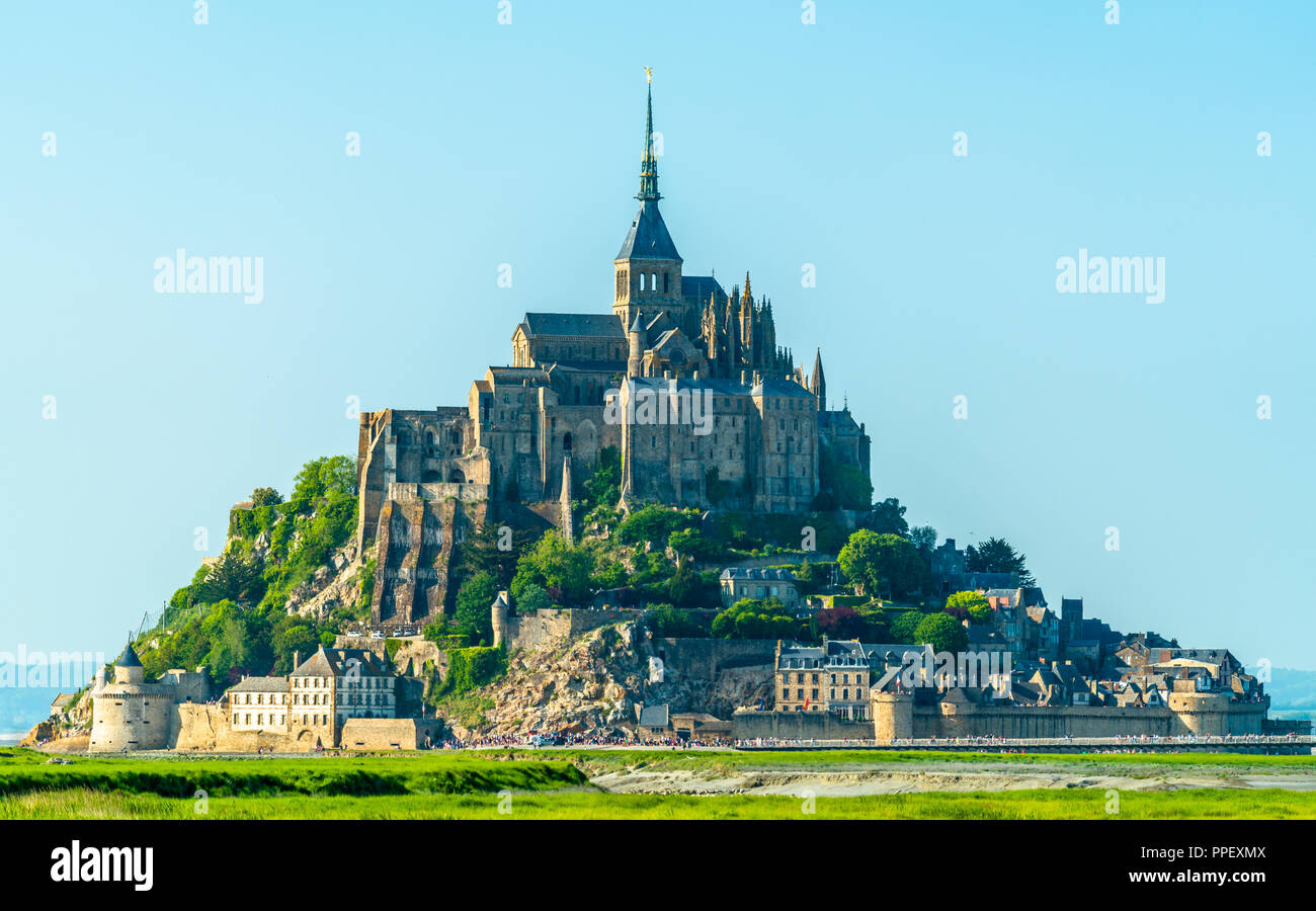 View of Mont-Saint-Michel, a famous abbey in Normandy, France Stock Photo