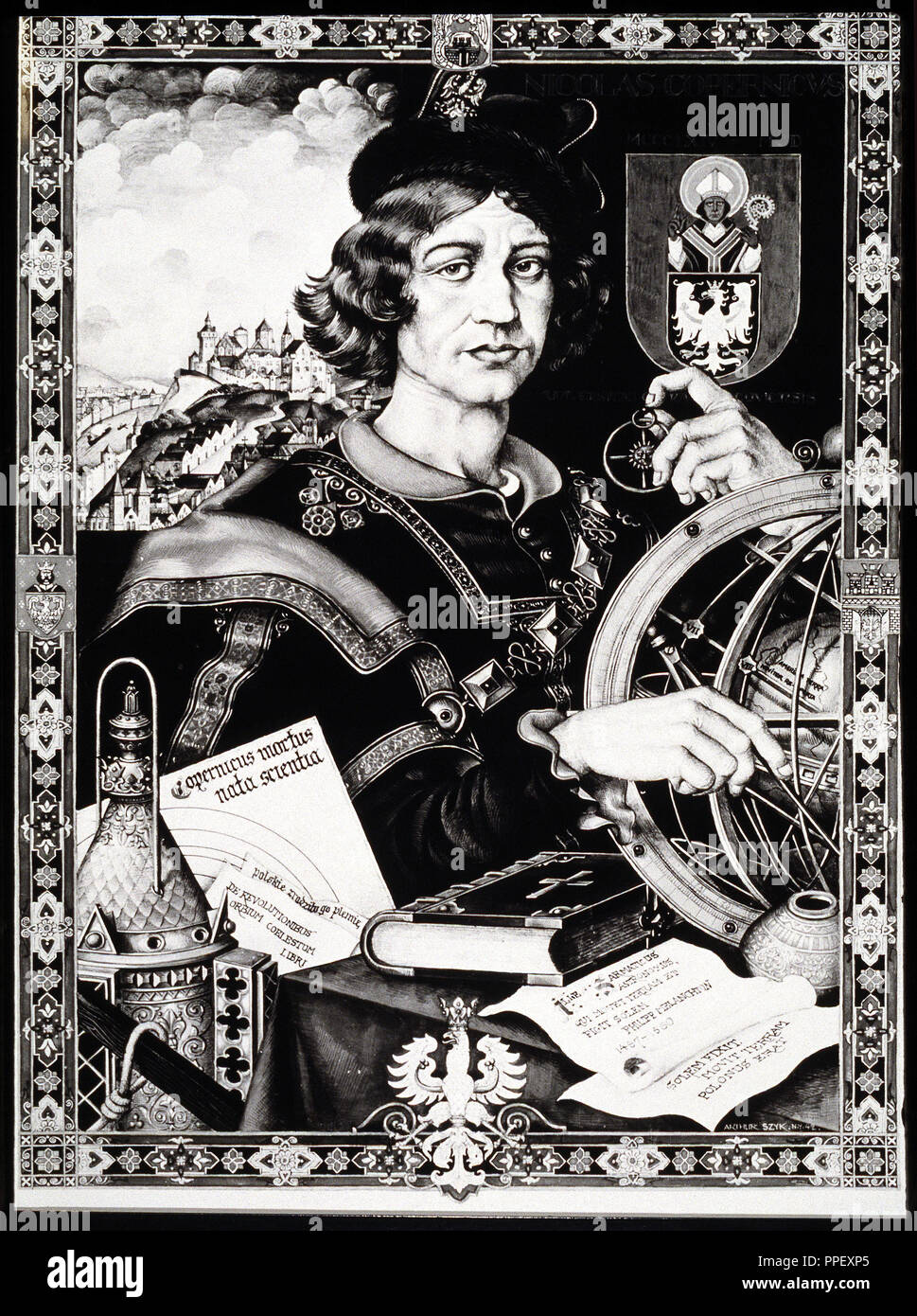 Nicolas Copernicus , polish astronomer, father of modern astronomy, authored 'De Revolutionibus' proving the sun to be centre of the universe in 1530. Stock Photo