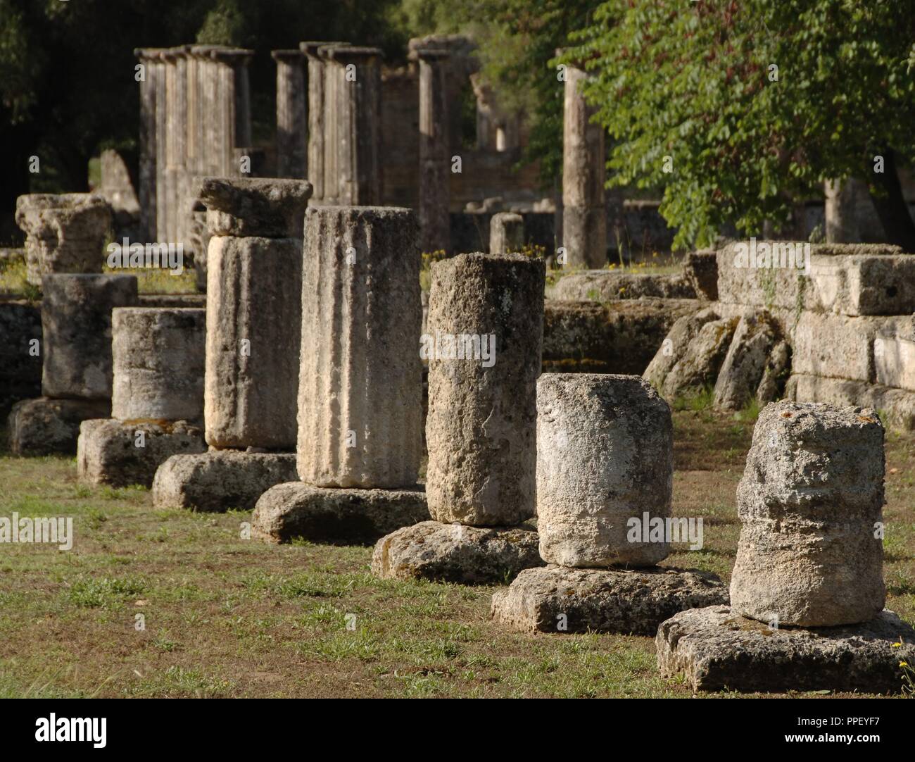 Greece. Peloponesse. Olympia. Santuary of ancient Greece in Elis. Gymnasium (2rd century BC).  Hellenistic Period. Ruins. View. Stock Photo