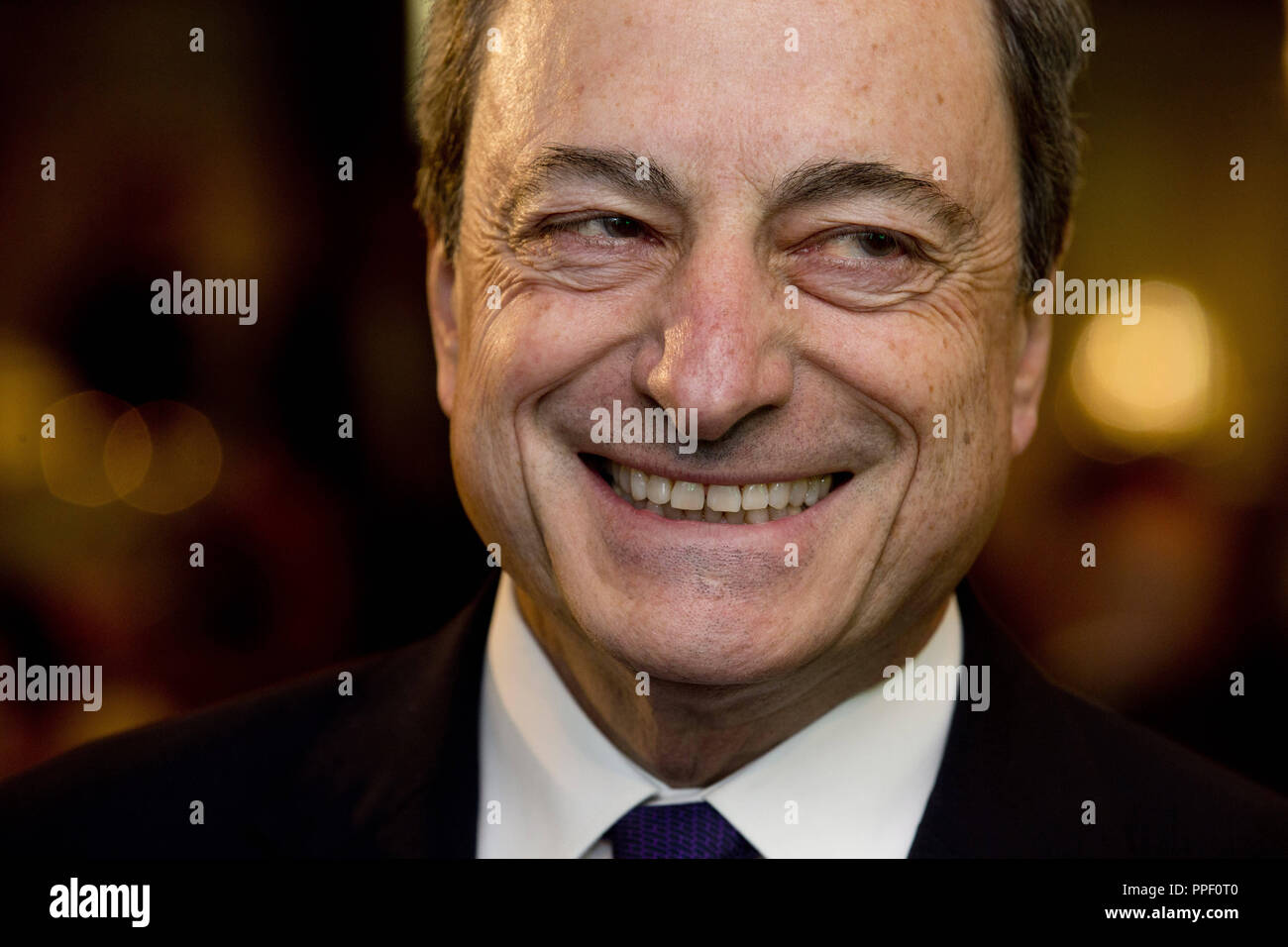 Mario Draghi, President of the European Central Bank (ECB), on the Finance Day of the Sueddeutsche Zeitung in Frankfurt am Main. Stock Photo