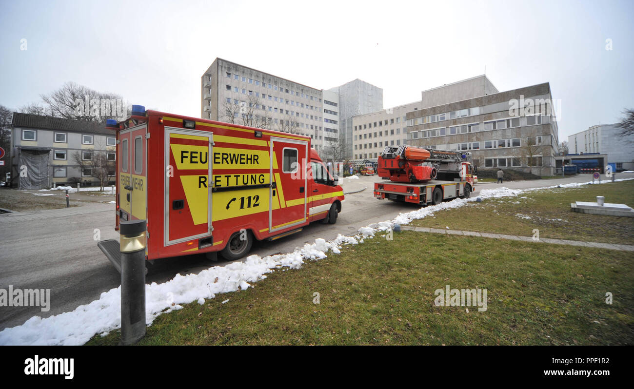 Emergency ambulance of the fire department parking before the private  hospital München Pasing, operated by the Rhön-Klinikum AG, Munich, Germany  Stock Photo - Alamy