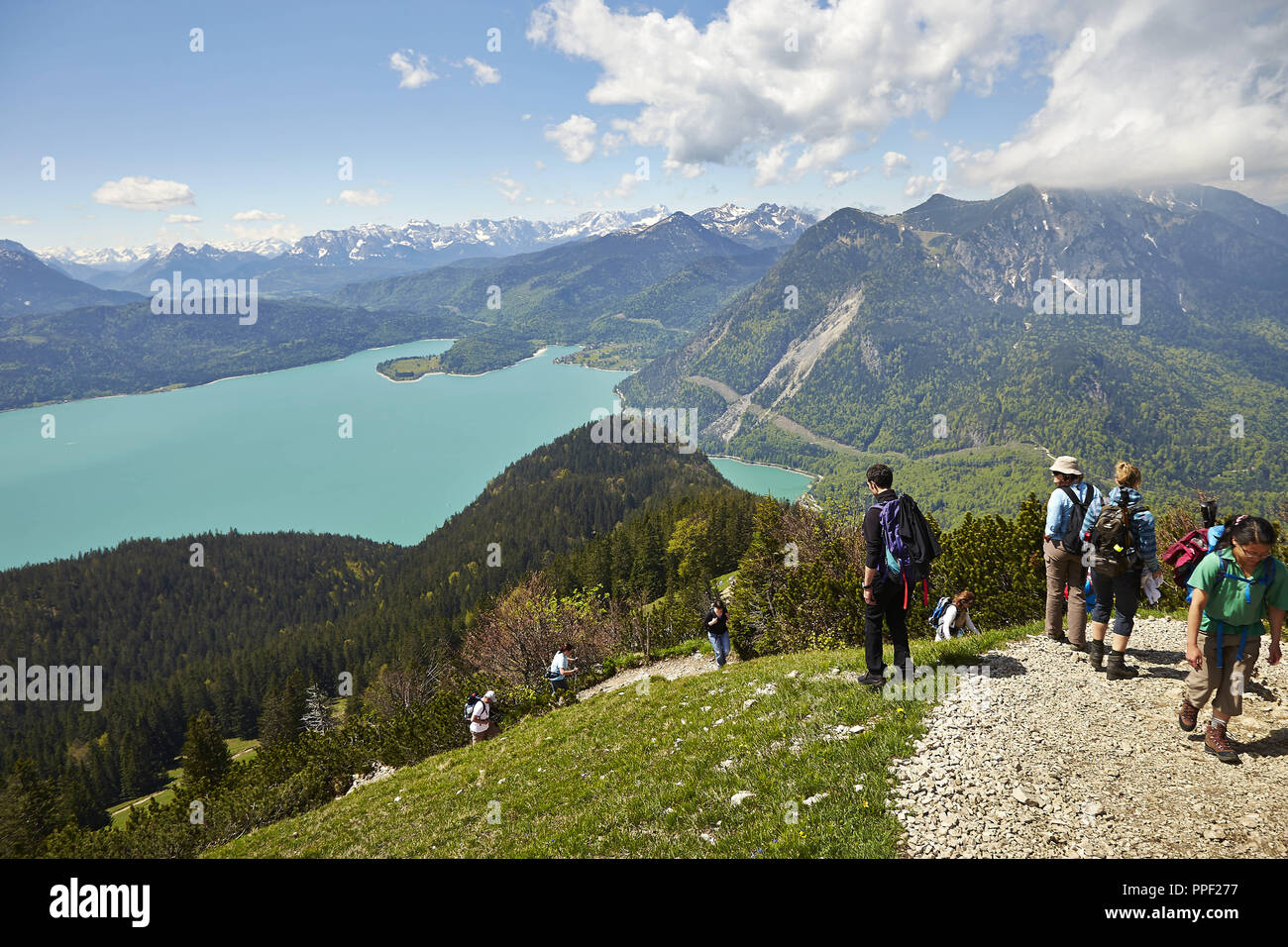 View from Jochberg (1,565 m) on the Walchensee, Bavaria, Germany Stock Photo