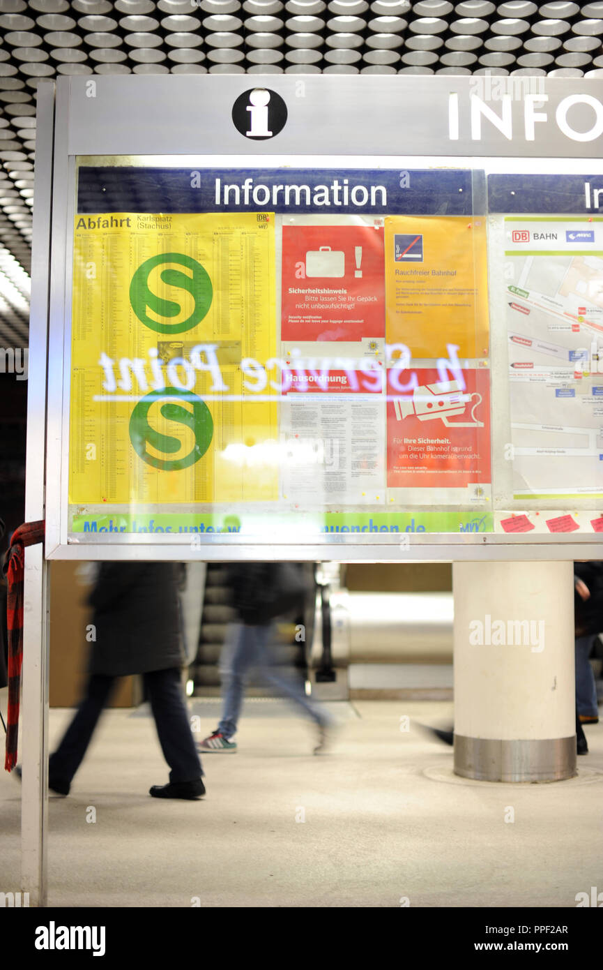Timetable of the new departure times of MVV (Munich Transport and Tariff Association) in Stachus, Munich, Germany Stock Photo