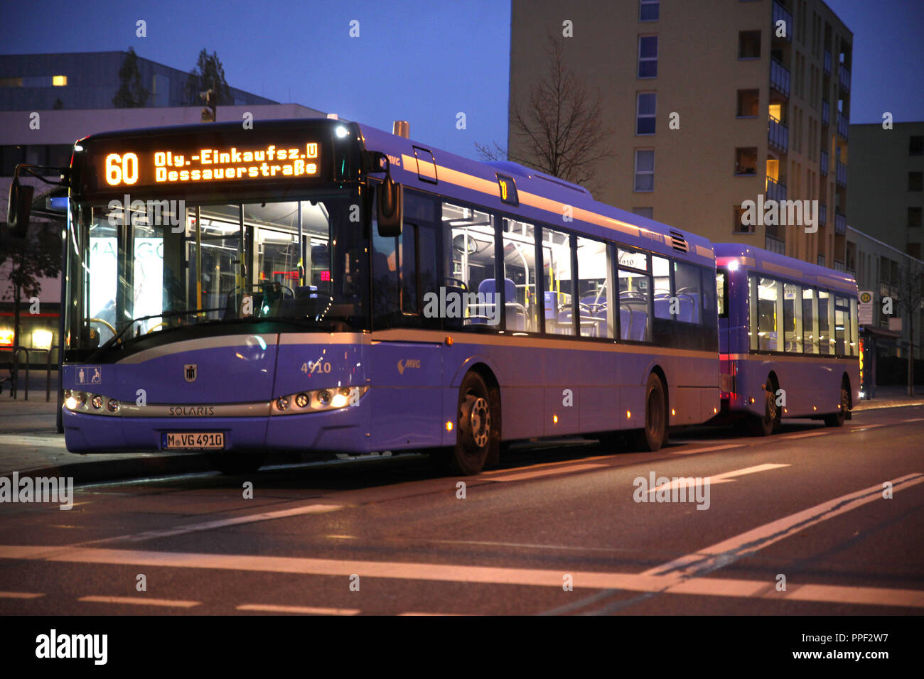 New bus of the Munich  public transport, produced by Solaris Stock Photo