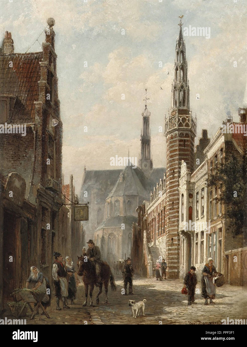 Dommersen  Cornelis Christiaan - the Langestraat with the Townhall and the St Laurens Church  Alkmaar Stock Photo