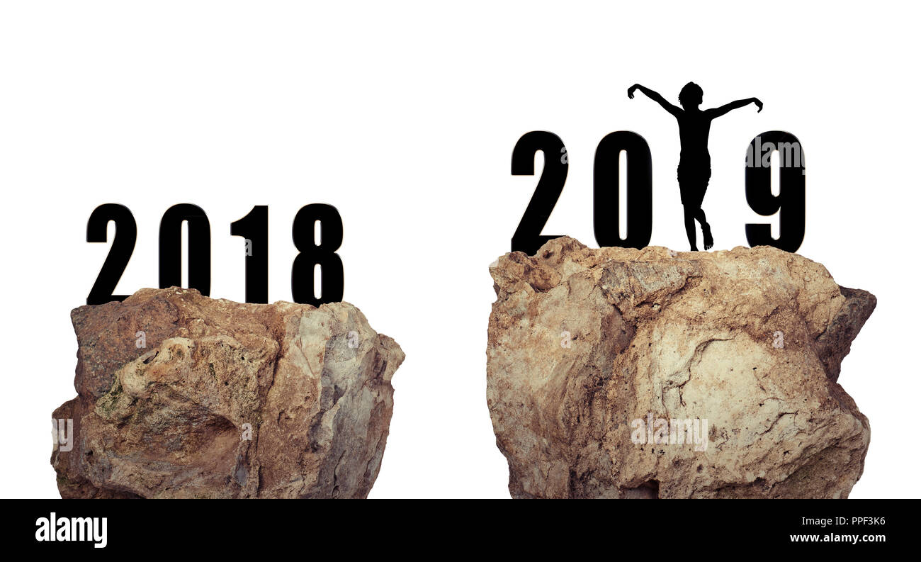 Big rock floating against white background for the new year 2019 Stock Photo