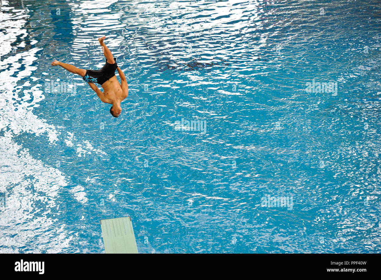 The Department of Sports of the City of Munich and the M-Baeder of Stadtwerke Muenchen organize for the first time the Munich Watersports Festival. In the picture, diver in the Olympic swimming pool. Stock Photo
