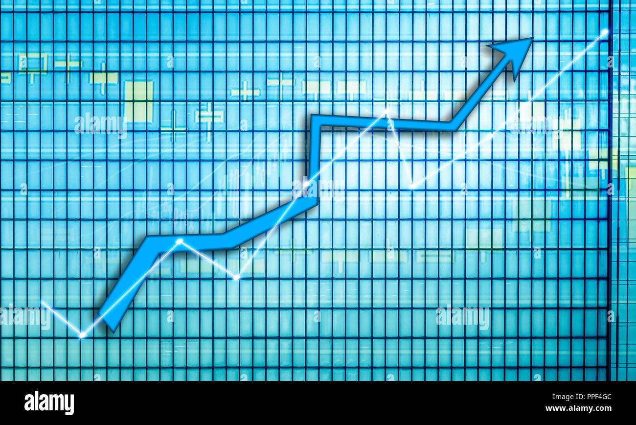 Hong Kong Office buildings with (blue bull chart) graph index of stock