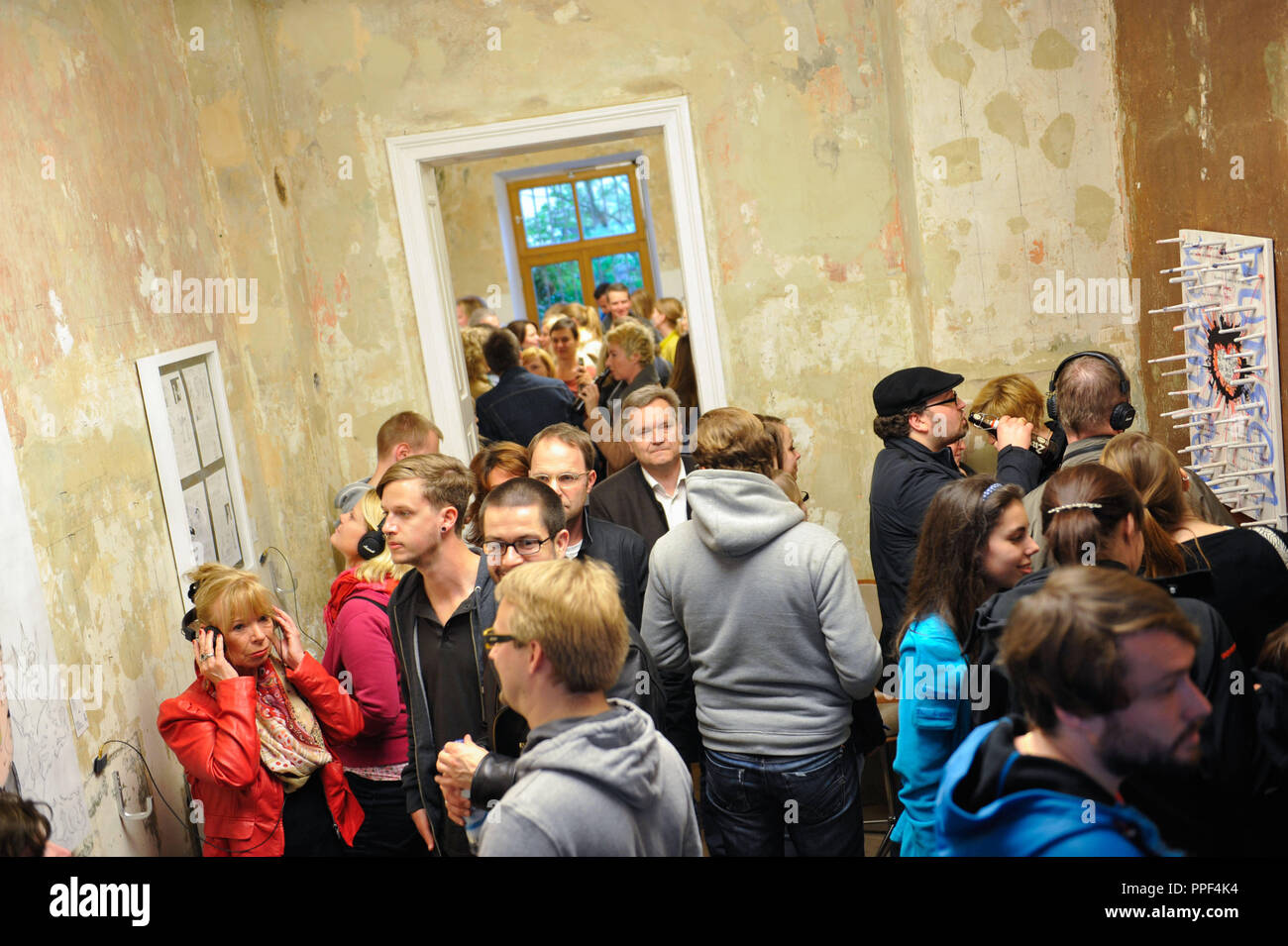 The drummer of Sportfreunde Stiller, Flo Weber, exhibits under the title 'Liederschau' artworks to the songs of the new album of the band in the Gallery Truk Tschechtarow in Haimhauserstrasse. Stock Photo